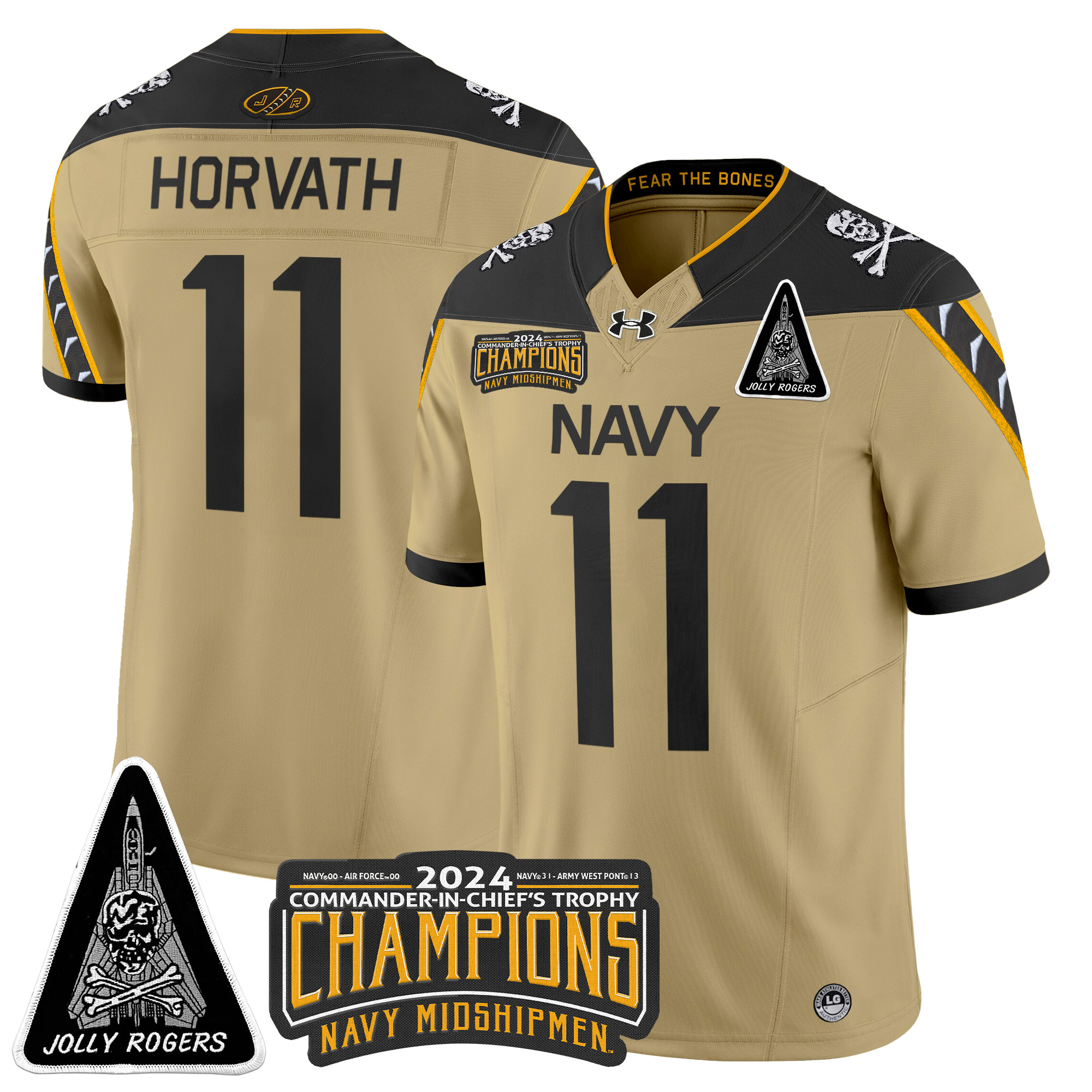 Men's Navy Midshipmen Jolly Rogers F-14 Tomcat & Champions Patch Vapor Limited Jersey - All Stitched