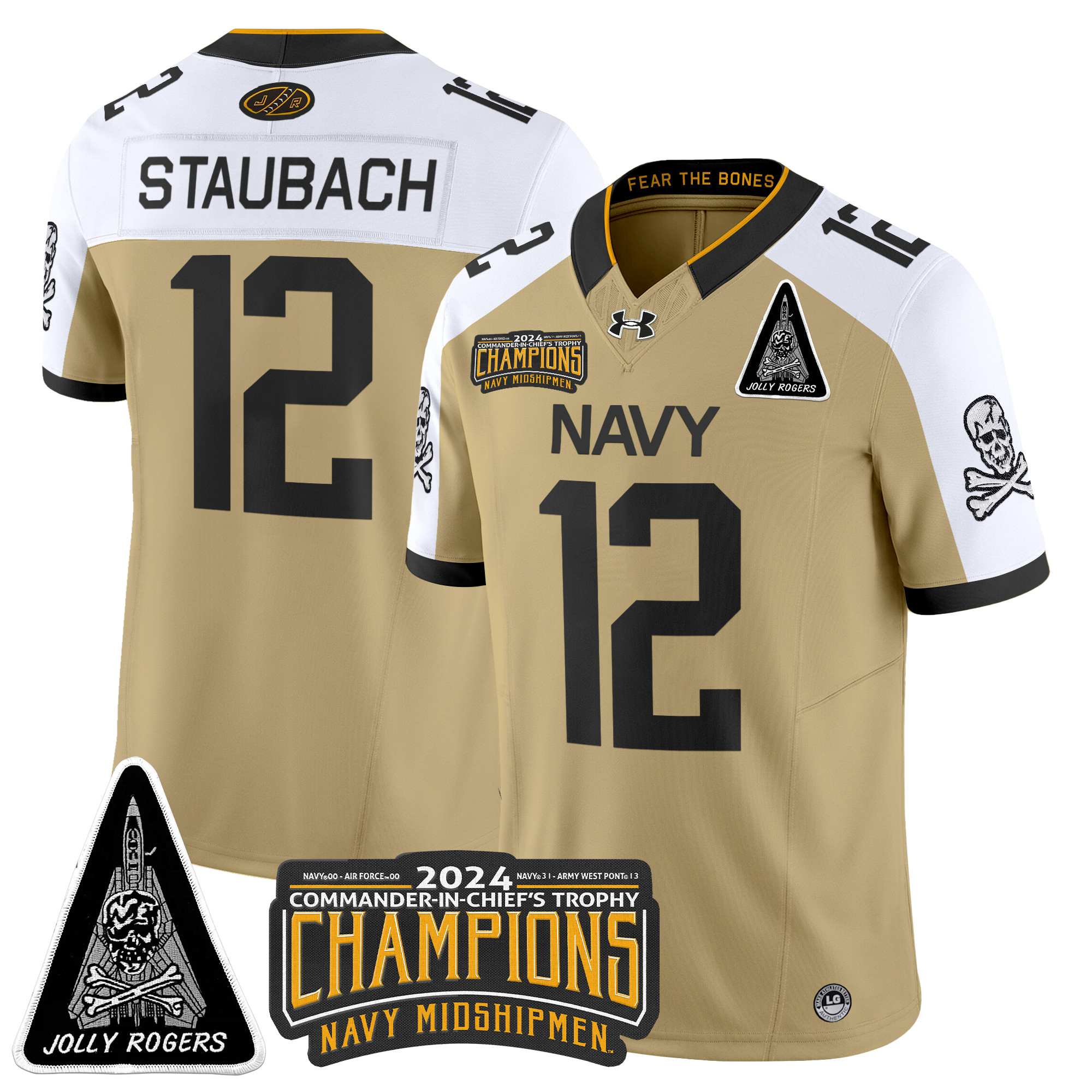 Men's Navy Midshipmen Jolly Rogers F-14 Tomcat & Champions Patch Vapor Limited Jersey - All Stitched