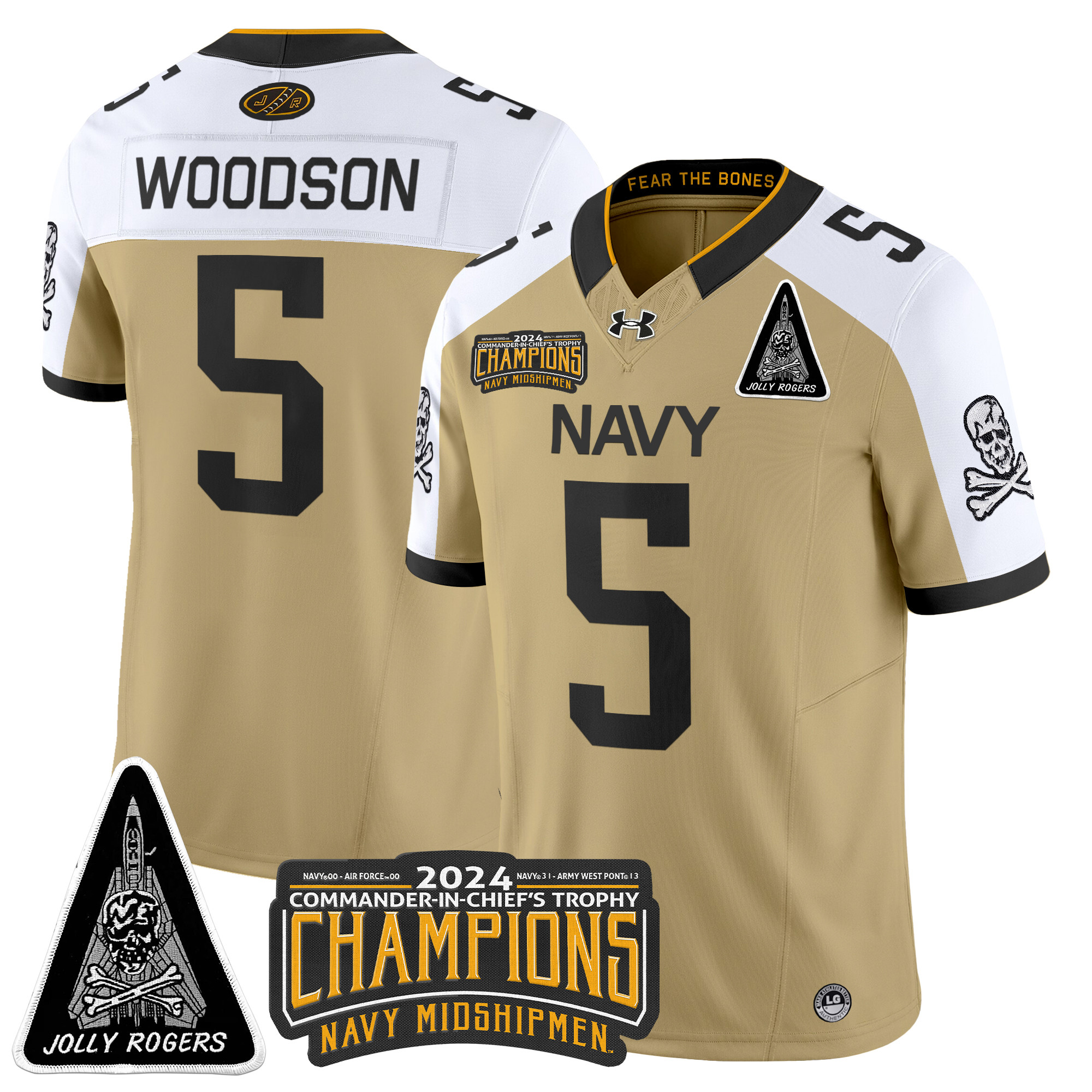 Men's Navy Midshipmen Jolly Rogers F-14 Tomcat & Champions Patch Vapor Limited Jersey - All Stitched