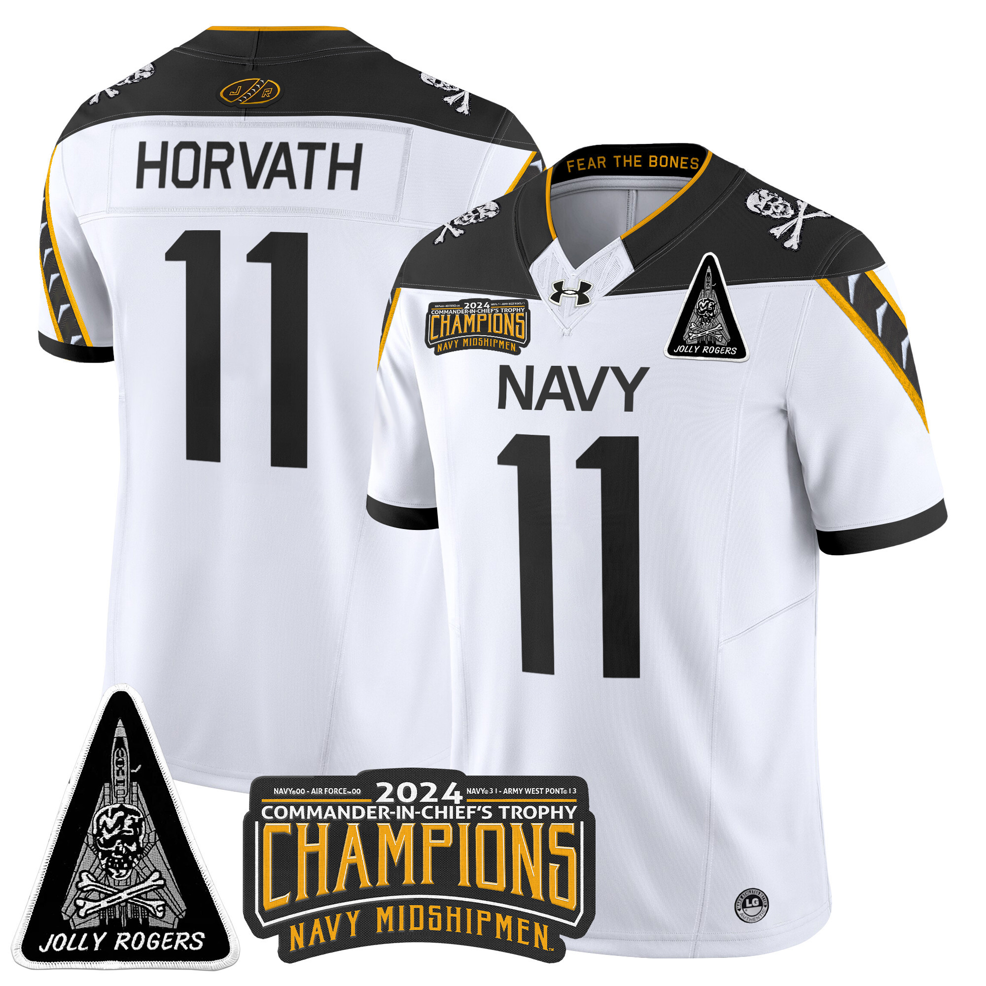 Men's Navy Midshipmen Jolly Rogers F-14 Tomcat & Champions Patch Vapor Limited Jersey - All Stitched