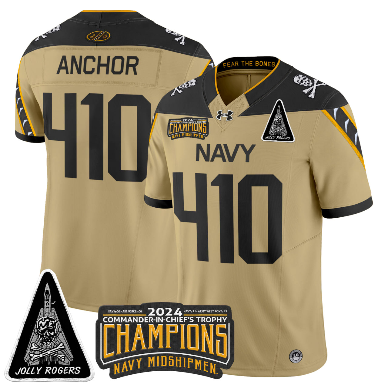 Men's Navy Midshipmen Jolly Rogers F-14 Tomcat & Champions Patch Vapor Limited Jersey - All Stitched