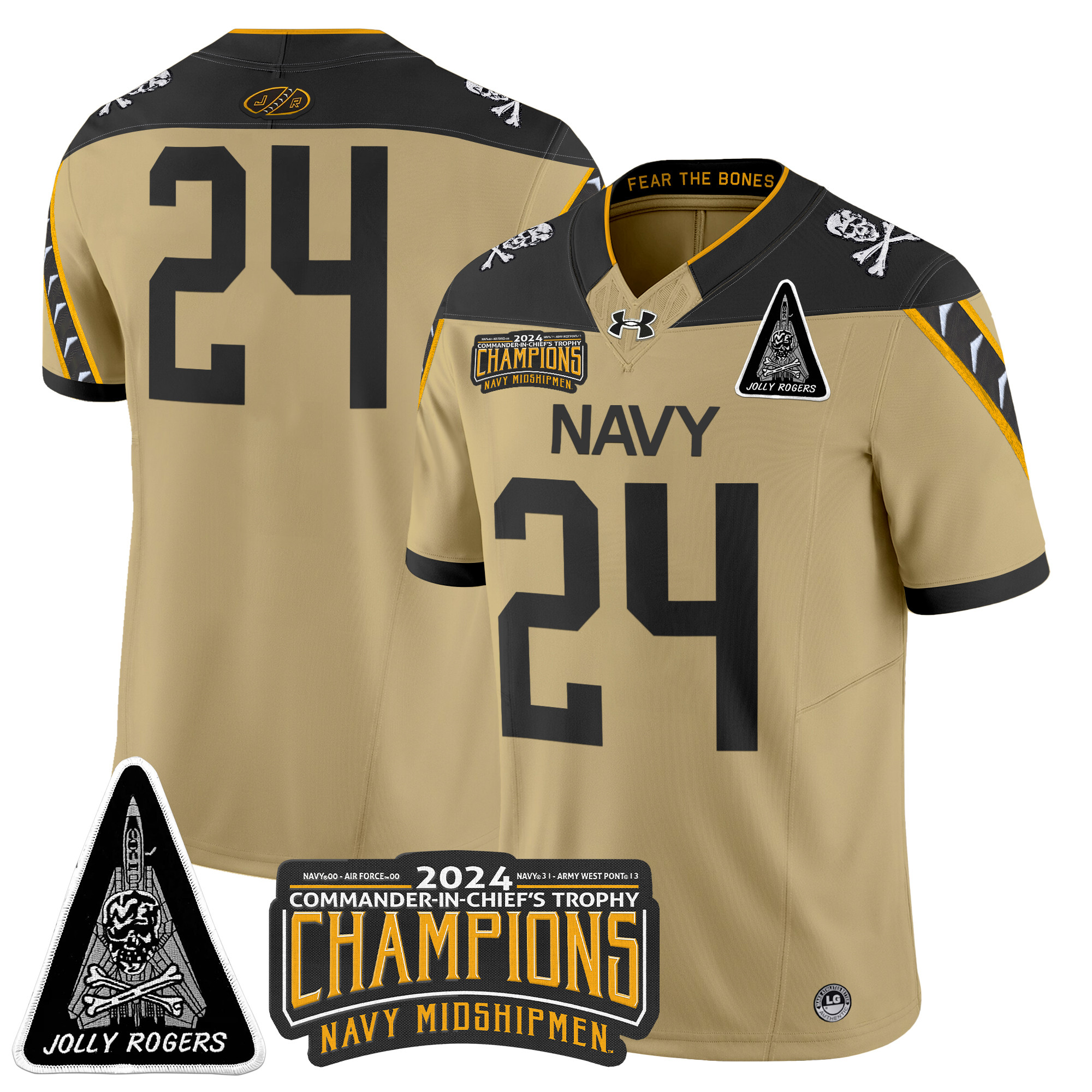 Men's Navy Midshipmen Jolly Rogers F-14 Tomcat & Champions Patch Vapor Limited Jersey - All Stitched