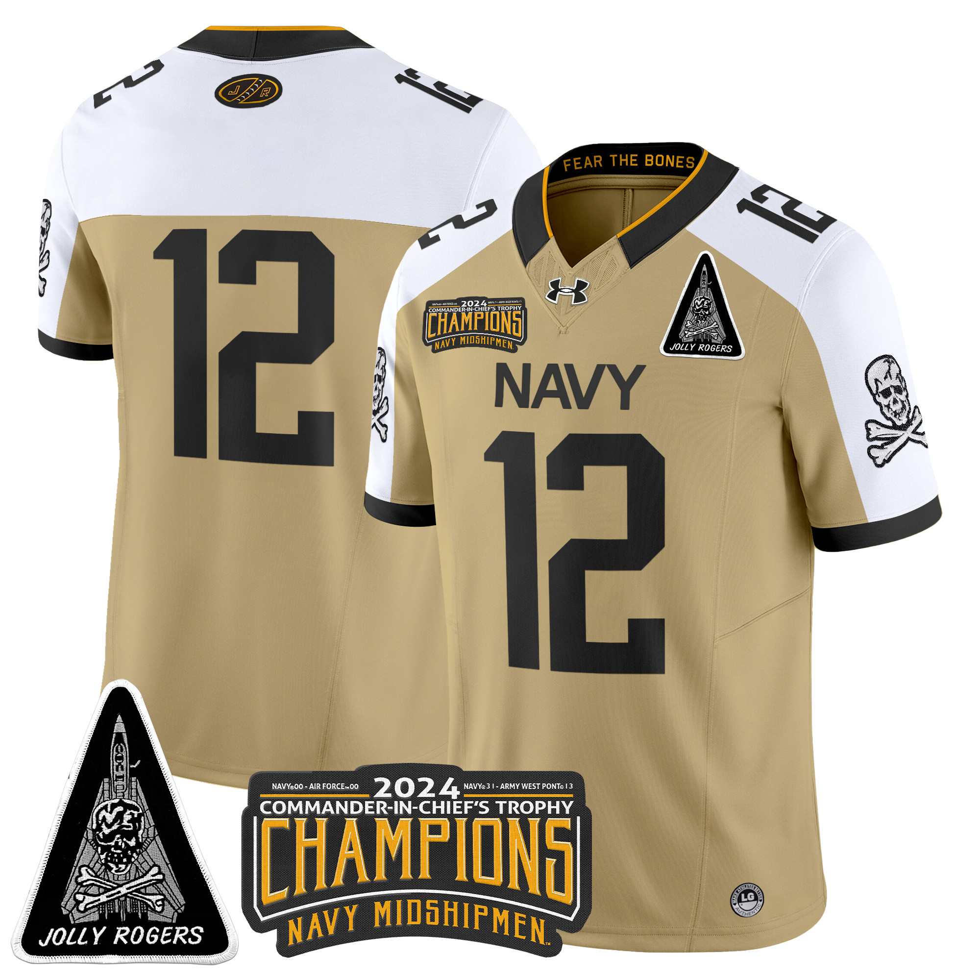 Men's Navy Midshipmen Jolly Rogers F-14 Tomcat & Champions Patch Vapor Limited Jersey - All Stitched