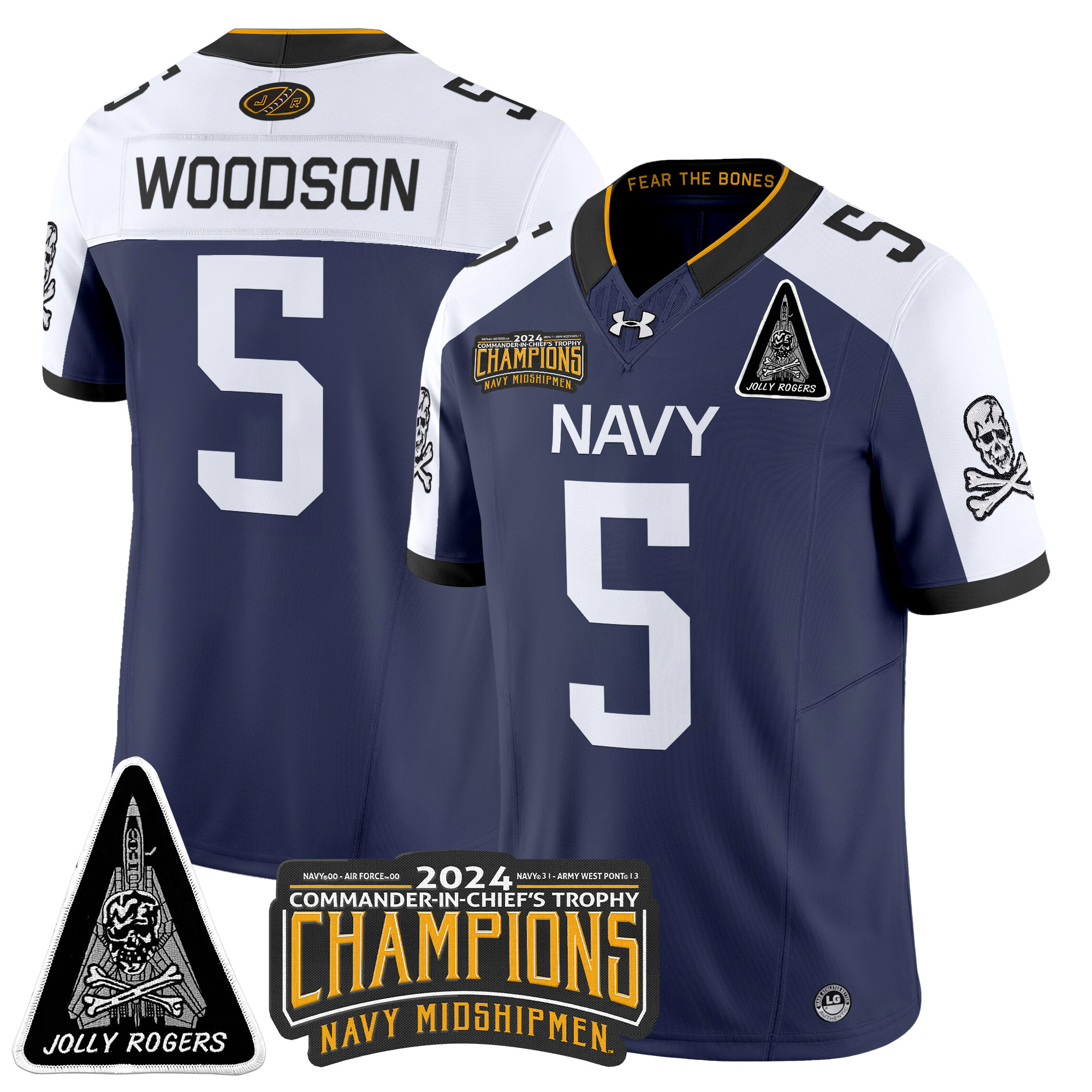 Men's Navy Midshipmen Jolly Rogers F-14 Tomcat & Champions Patch Vapor Limited Jersey - All Stitched