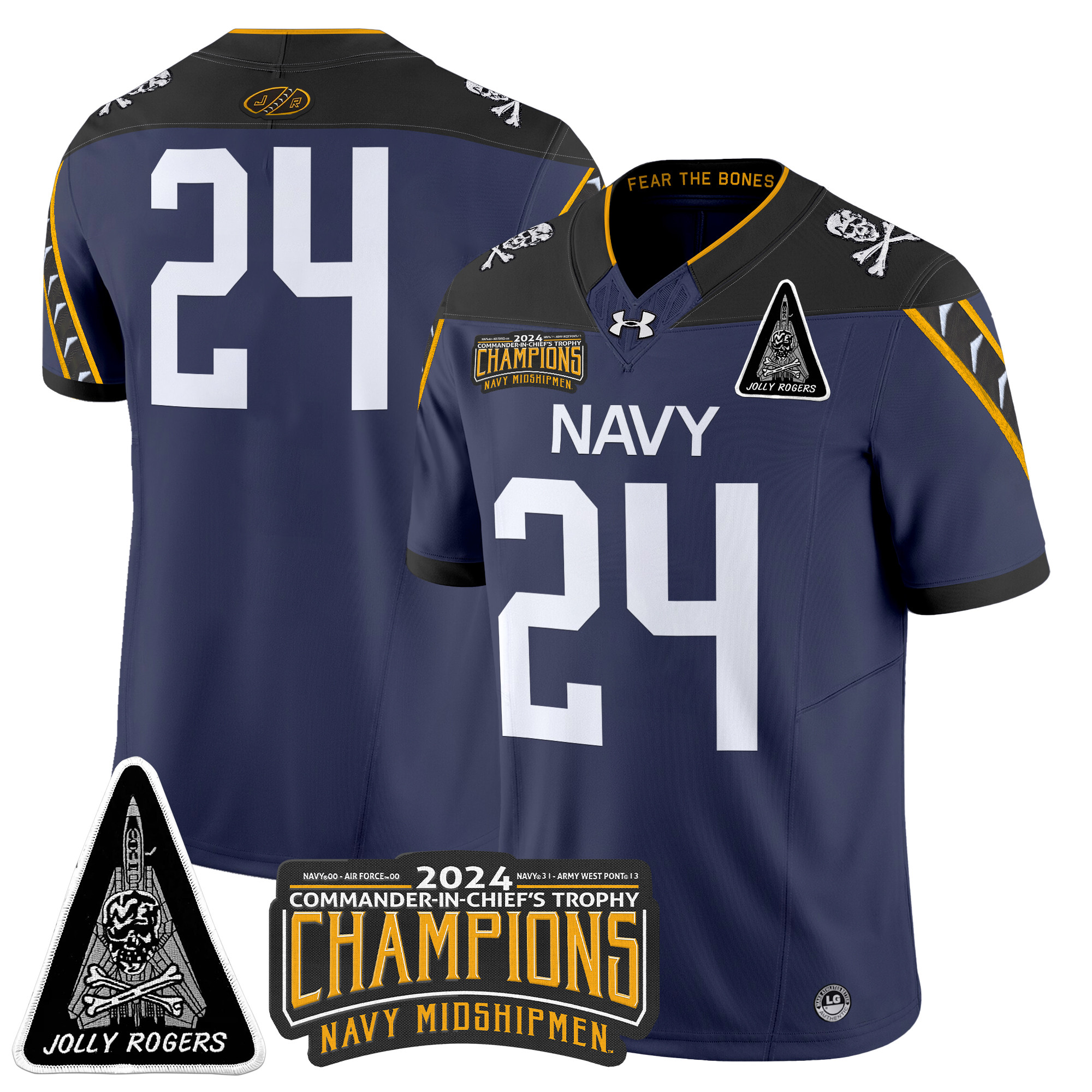 Men's Navy Midshipmen Jolly Rogers F-14 Tomcat & Champions Patch Vapor Limited Jersey - All Stitched