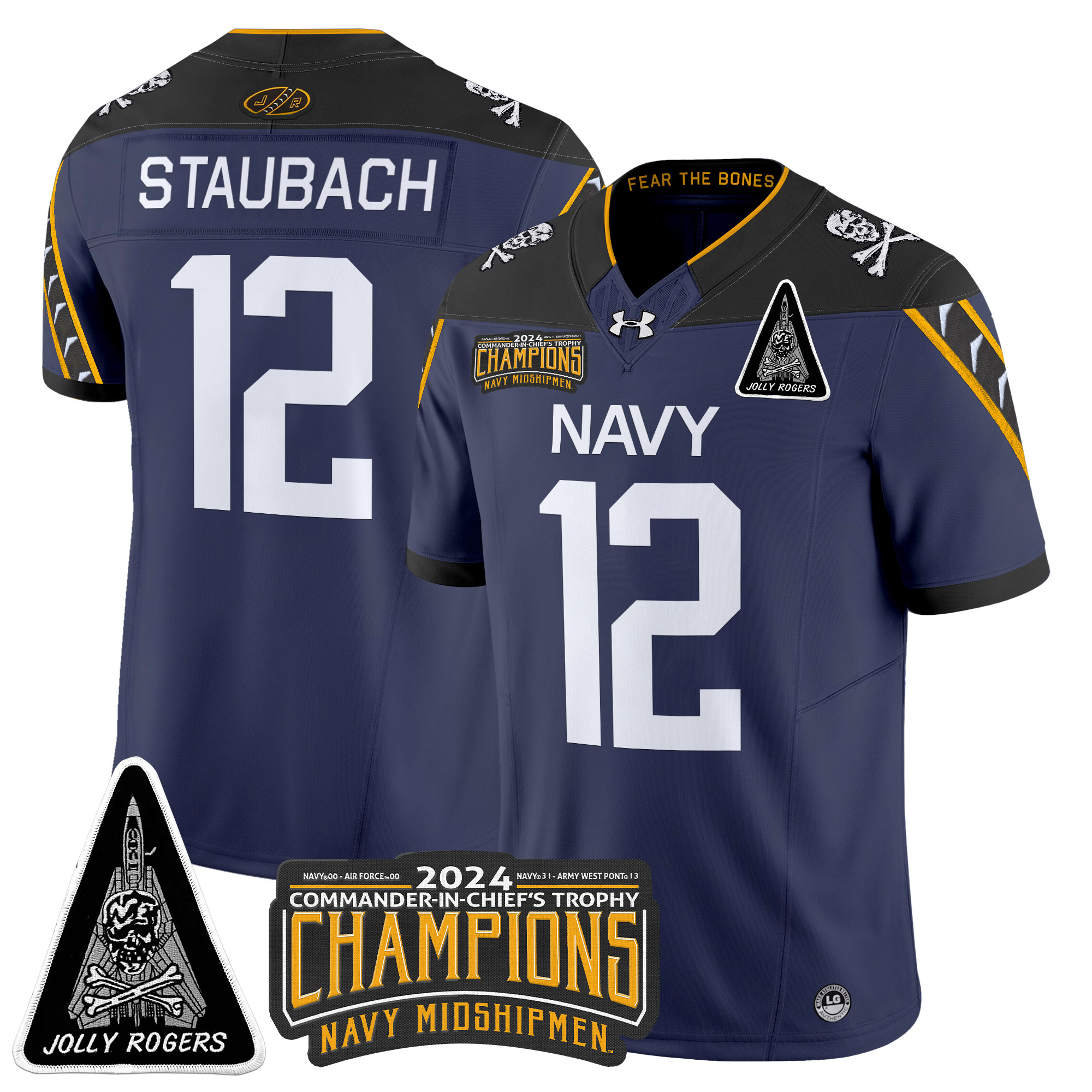 Men's Navy Midshipmen Jolly Rogers F-14 Tomcat & Champions Patch Vapor Limited Jersey - All Stitched