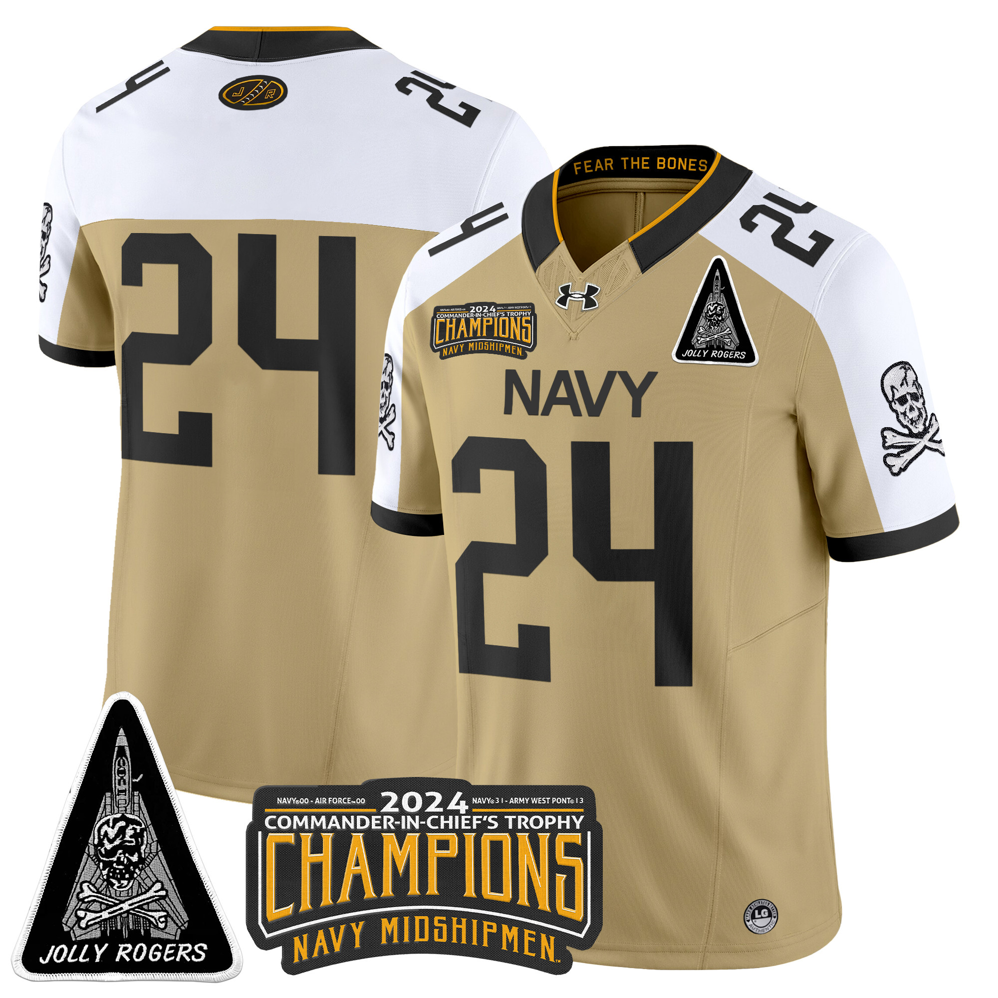 Men's Navy Midshipmen Jolly Rogers F-14 Tomcat & Champions Patch Vapor Limited Jersey - All Stitched