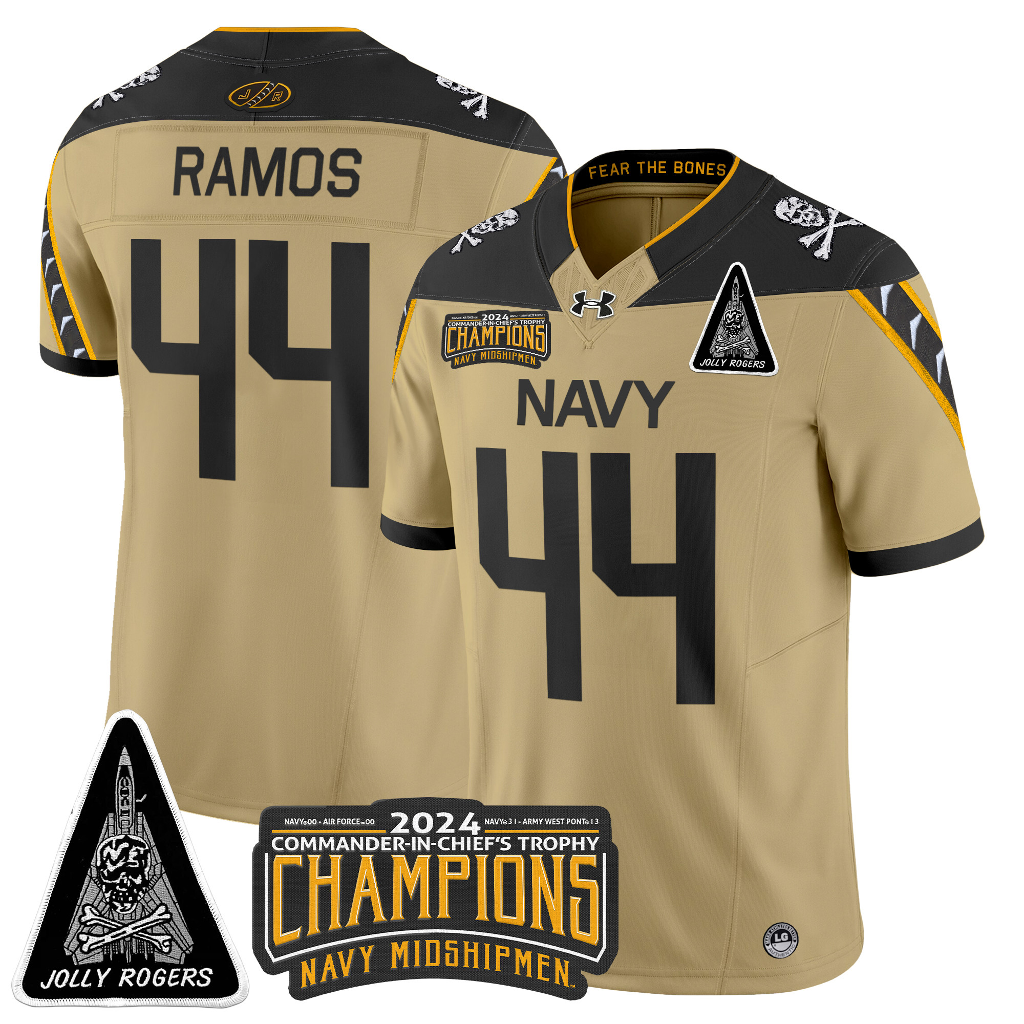 Men's Navy Midshipmen Jolly Rogers F-14 Tomcat & Champions Patch Vapor Limited Jersey - All Stitched