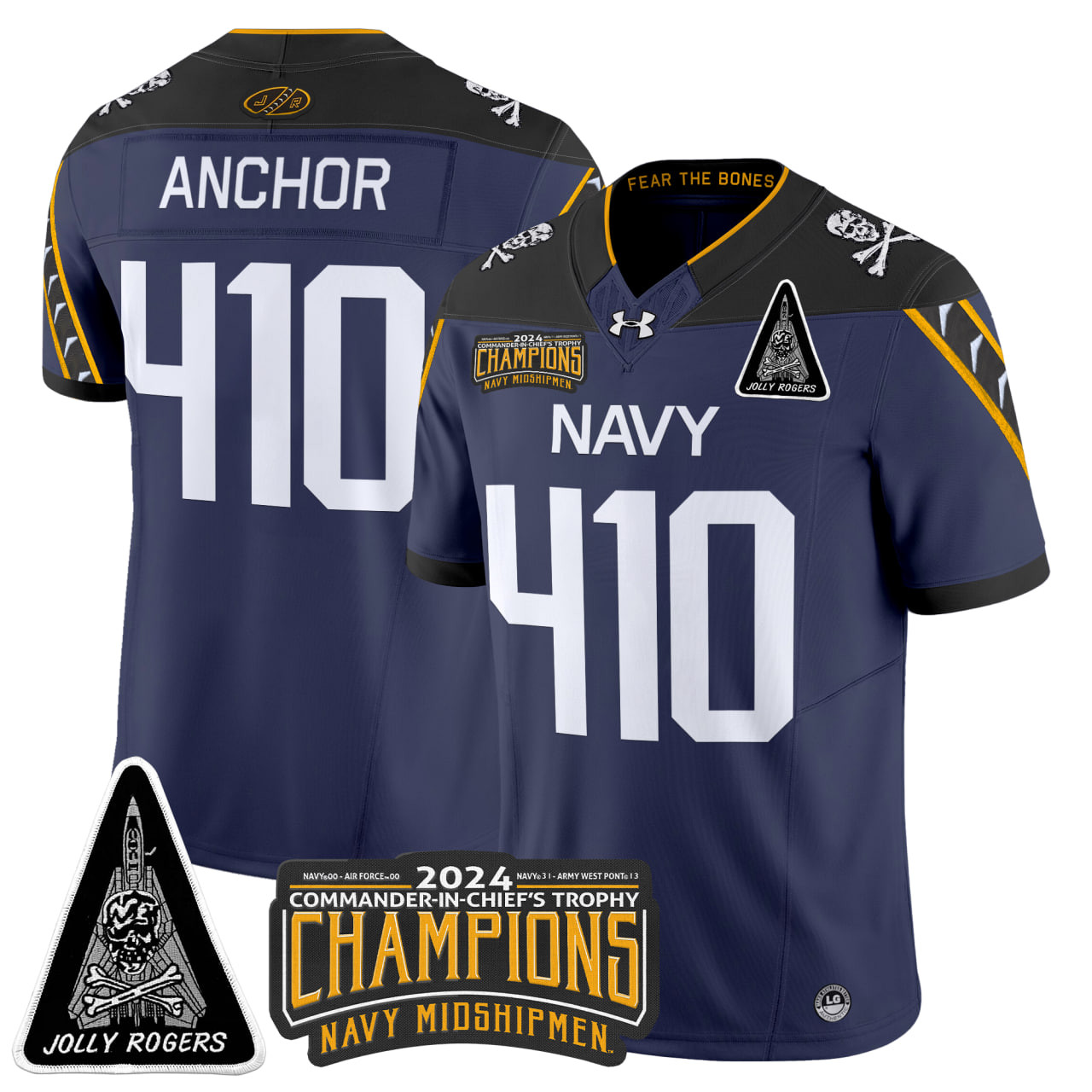 Men's Navy Midshipmen Jolly Rogers F-14 Tomcat & Champions Patch Vapor Limited Jersey - All Stitched