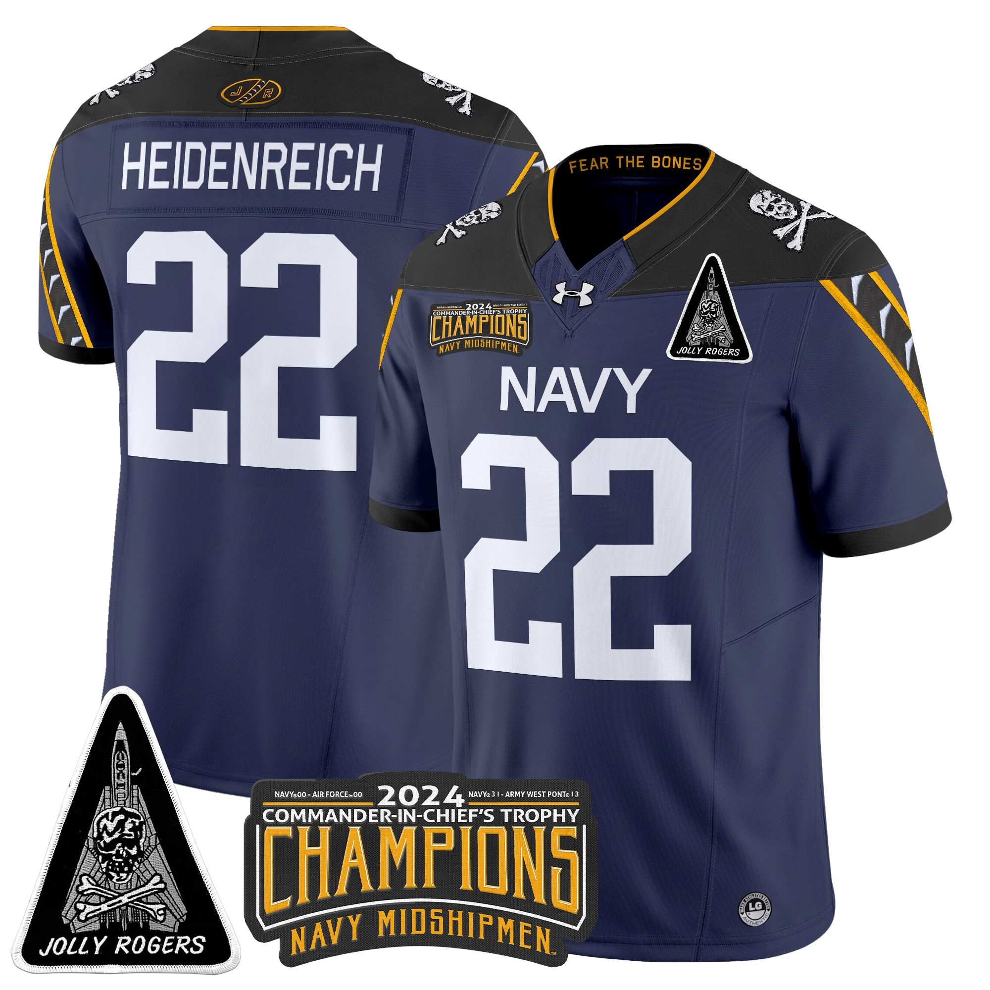 Men's Navy Midshipmen Jolly Rogers F-14 Tomcat & Champions Patch Vapor Limited Jersey - All Stitched