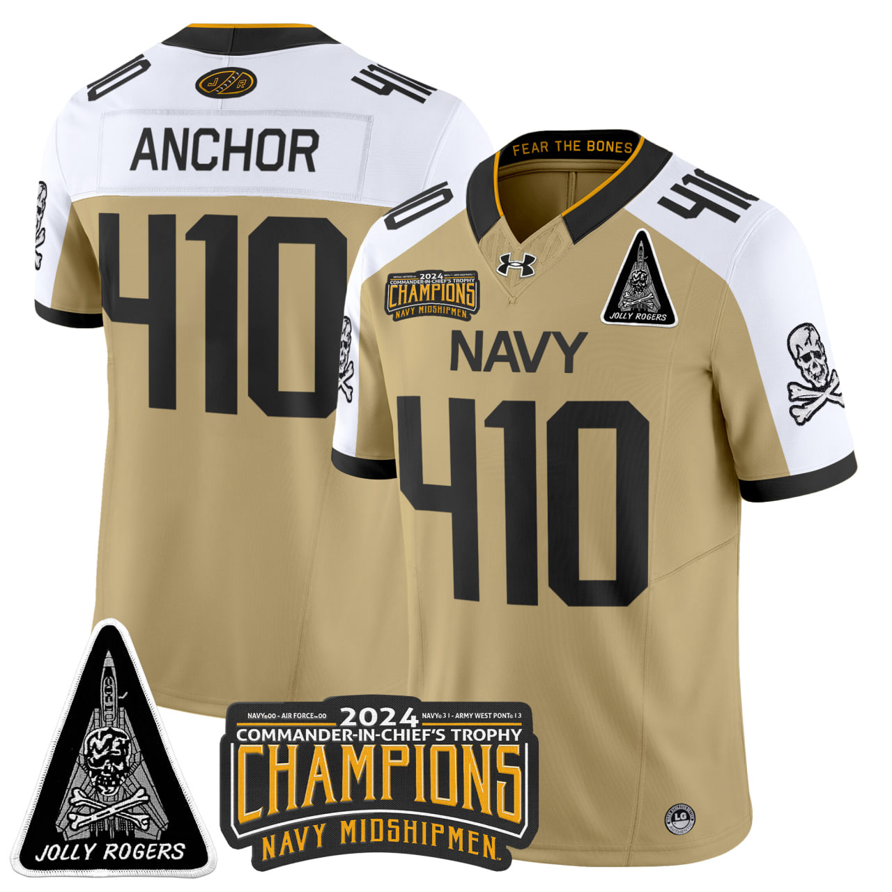 Men's Navy Midshipmen Jolly Rogers F-14 Tomcat & Champions Patch Vapor Limited Jersey - All Stitched