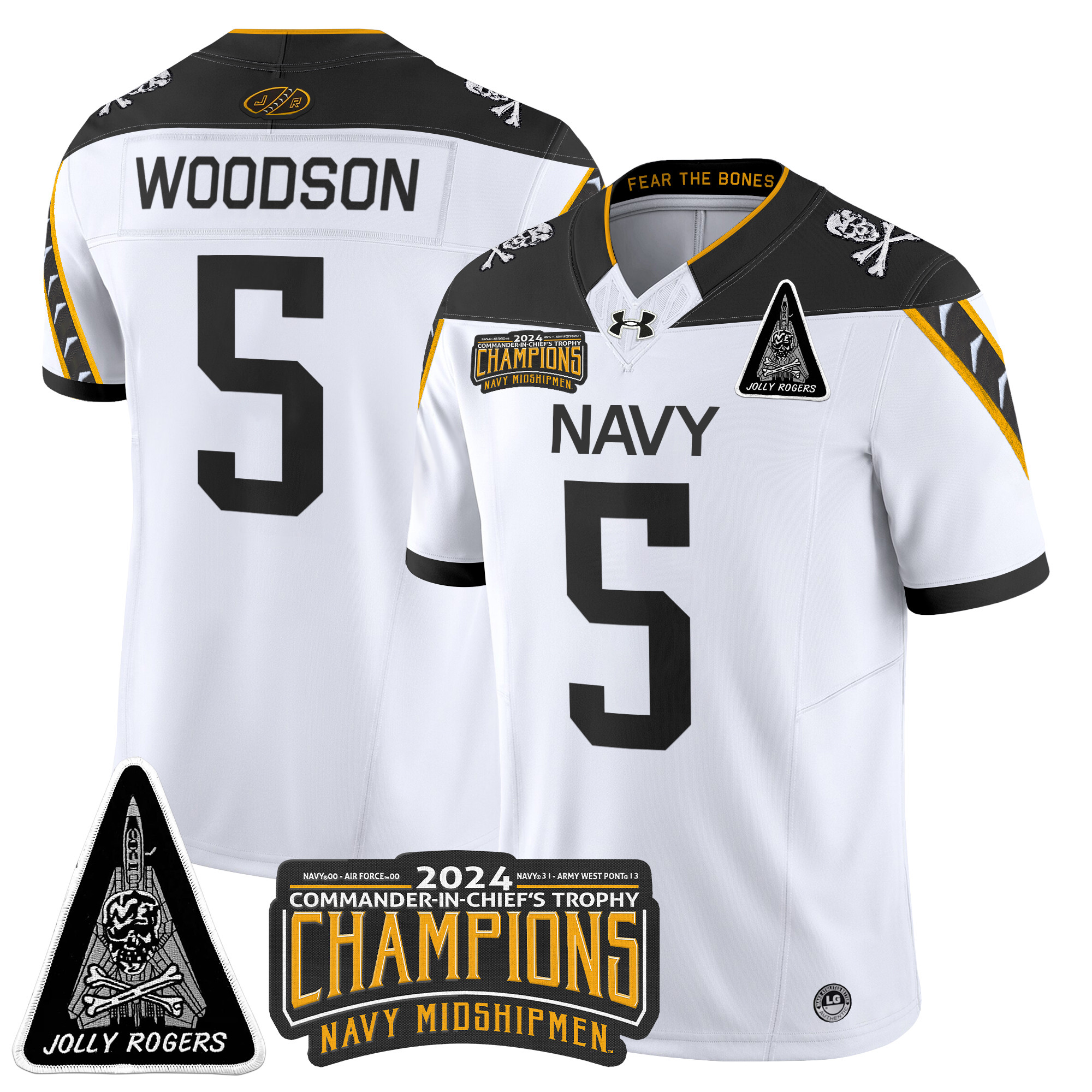Men's Navy Midshipmen Jolly Rogers F-14 Tomcat & Champions Patch Vapor Limited Jersey - All Stitched