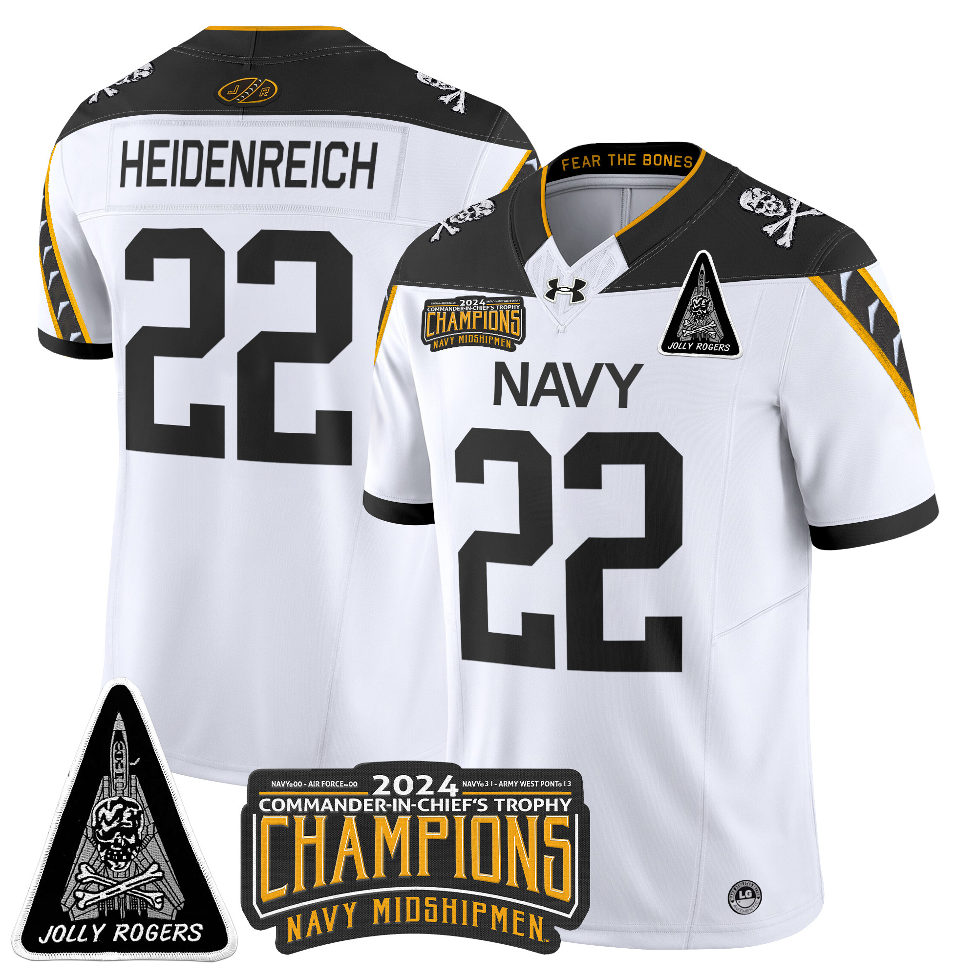 Men's Navy Midshipmen Jolly Rogers F-14 Tomcat & Champions Patch Vapor Limited Jersey - All Stitched