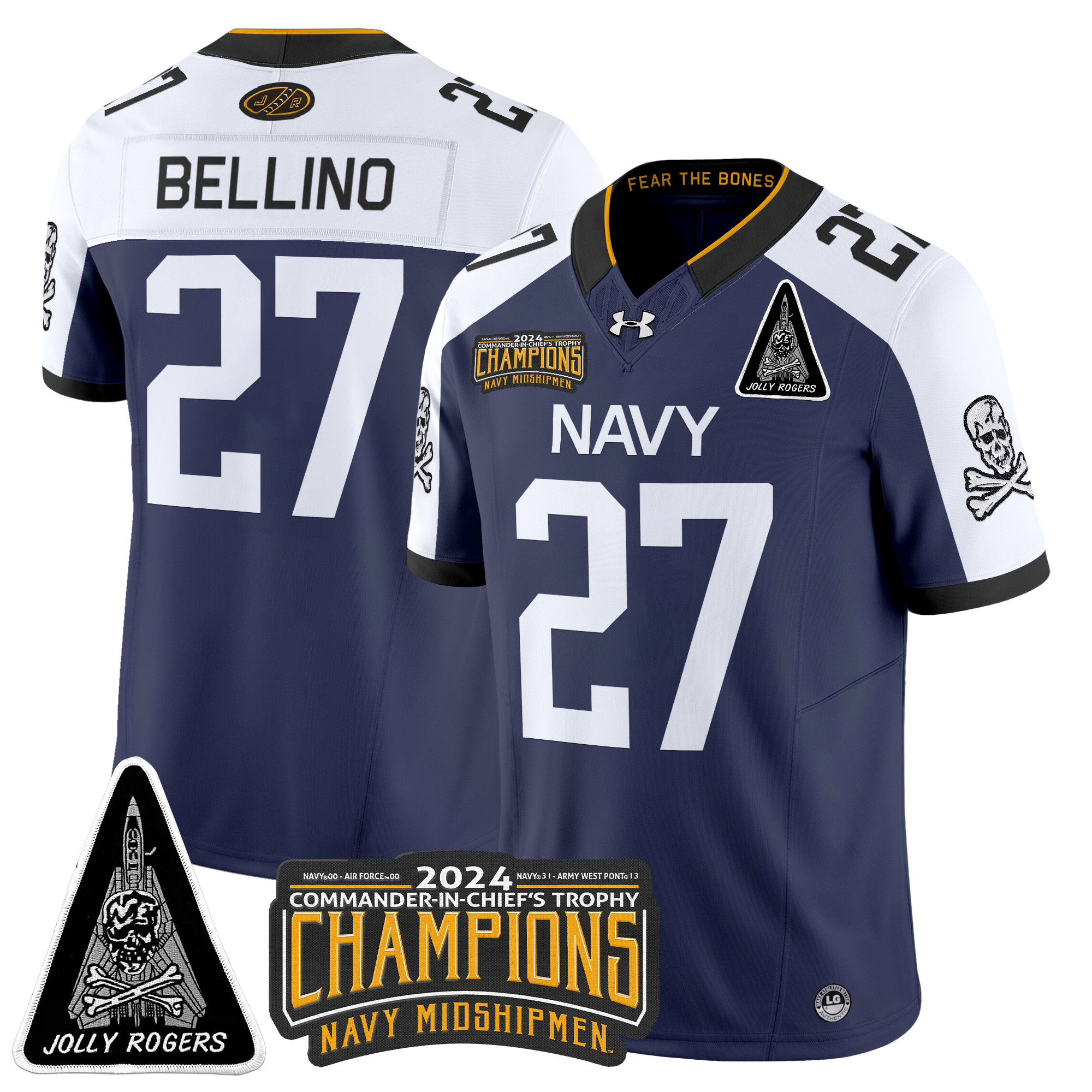 Men's Navy Midshipmen Jolly Rogers F-14 Tomcat & Champions Patch Vapor Limited Jersey - All Stitched