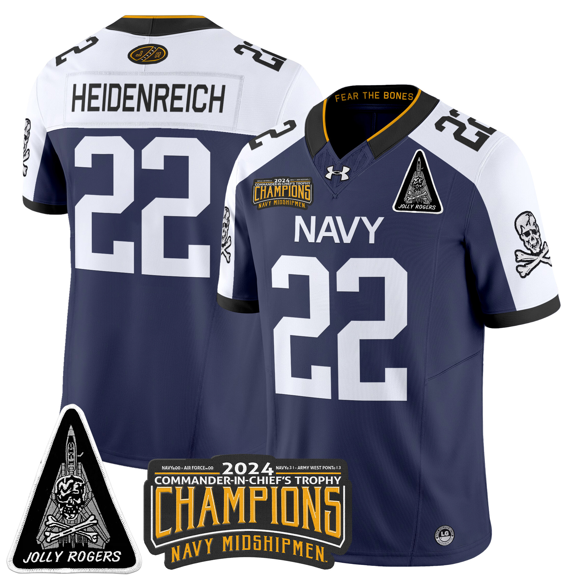 Men's Navy Midshipmen Jolly Rogers F-14 Tomcat & Champions Patch Vapor Limited Jersey - All Stitched