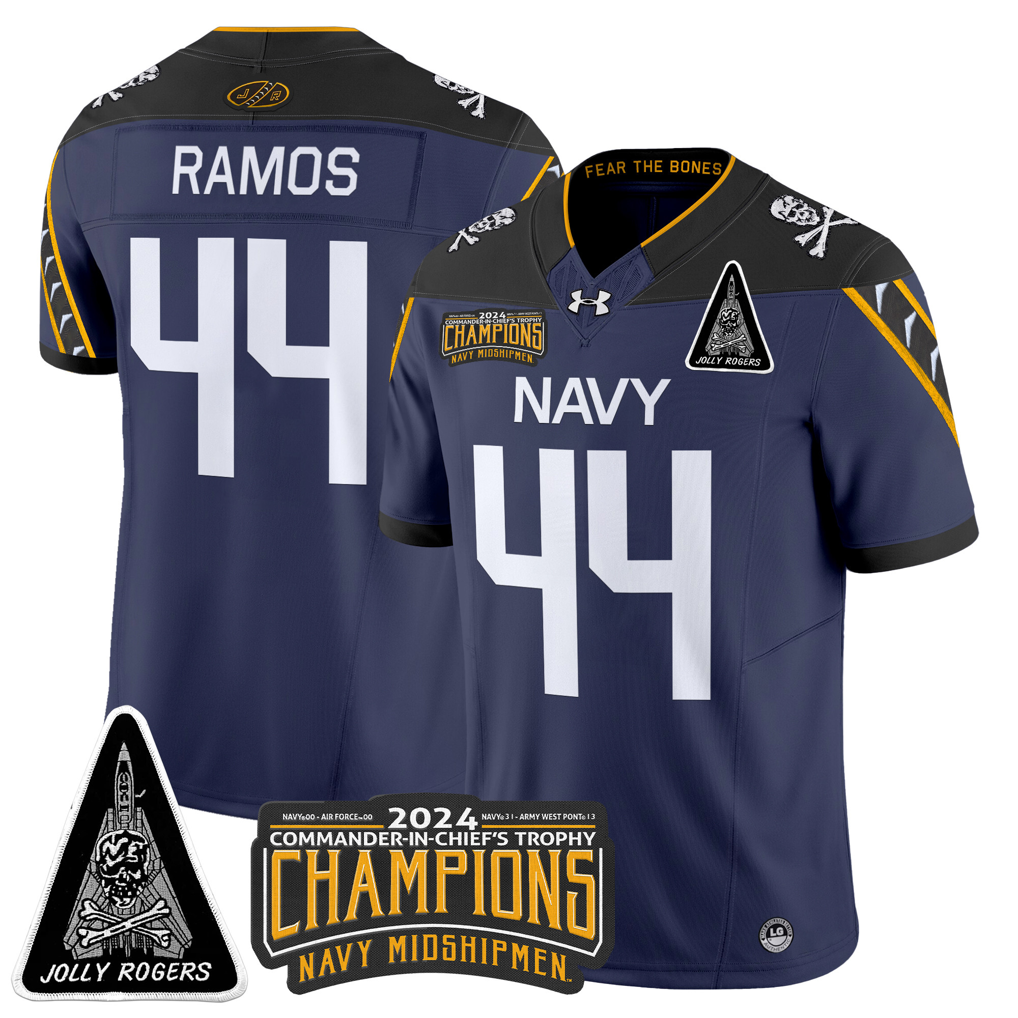 Men's Navy Midshipmen Jolly Rogers F-14 Tomcat & Champions Patch Vapor Limited Jersey - All Stitched
