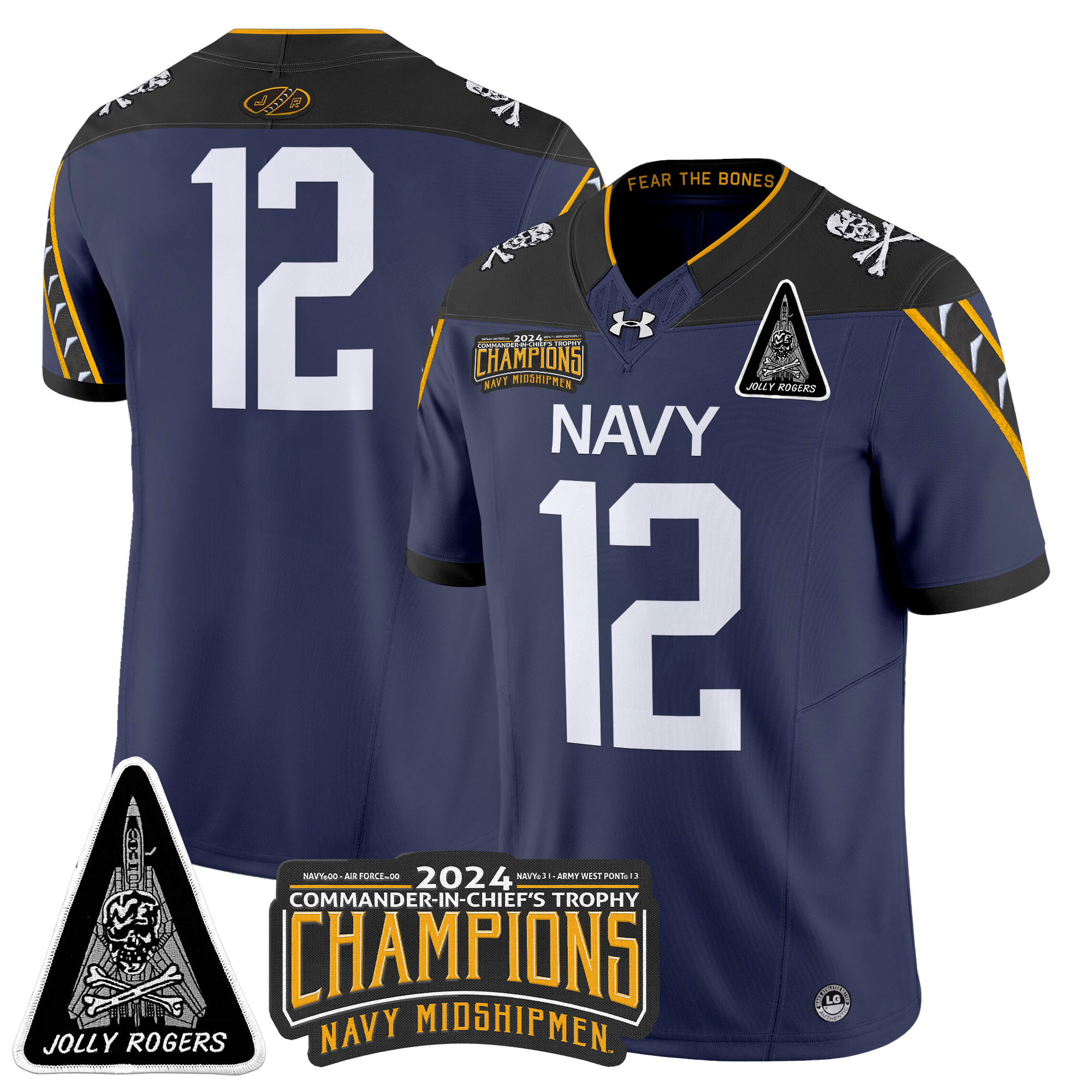 Men's Navy Midshipmen Jolly Rogers F-14 Tomcat & Champions Patch Vapor Limited Jersey - All Stitched