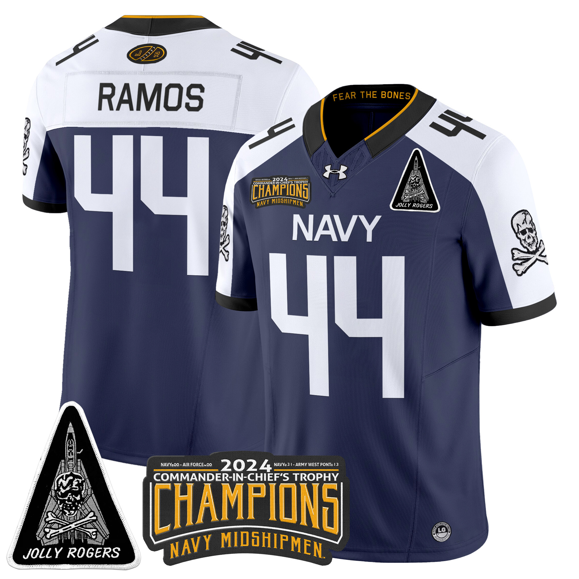 Men's Navy Midshipmen Jolly Rogers F-14 Tomcat & Champions Patch Vapor Limited Jersey - All Stitched