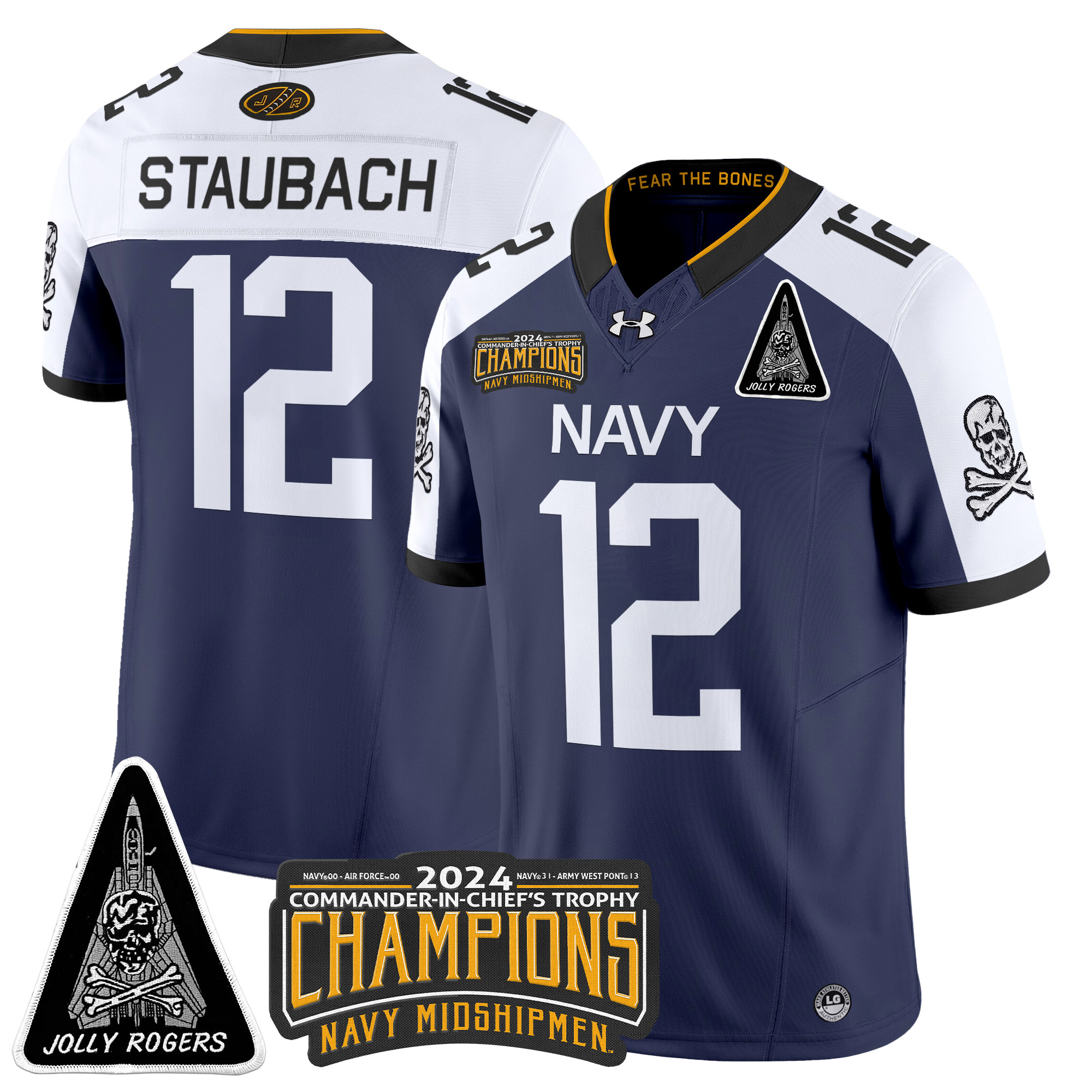 Men's Navy Midshipmen Jolly Rogers F-14 Tomcat & Champions Patch Vapor Limited Jersey - All Stitched