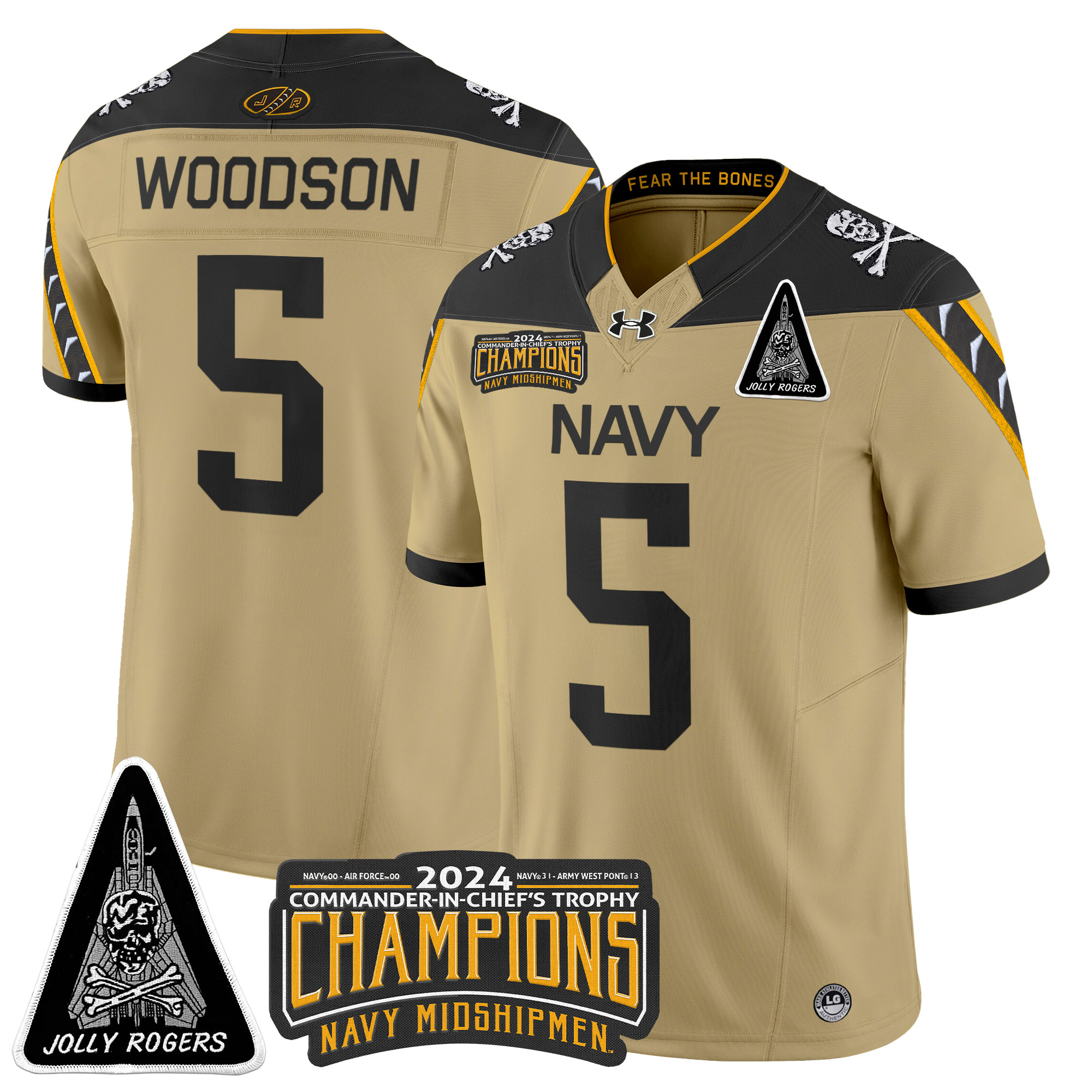 Men's Navy Midshipmen Jolly Rogers F-14 Tomcat & Champions Patch Vapor Limited Jersey - All Stitched