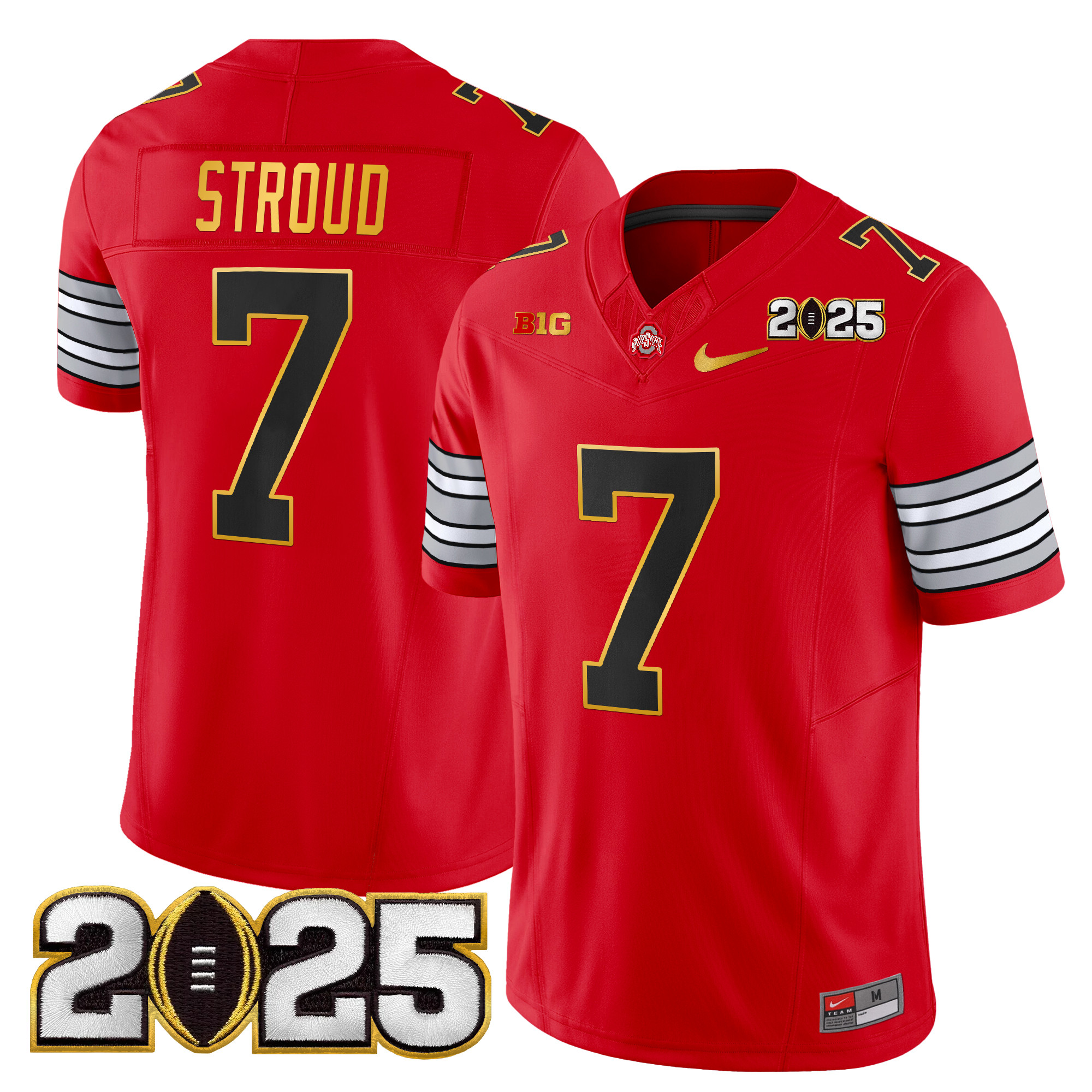 Men's Ohio State Buckeyes 'Heritage Stripe' 2025 CFP Final Patch Gold Trim Vapor Limited Jersey - All Stitched