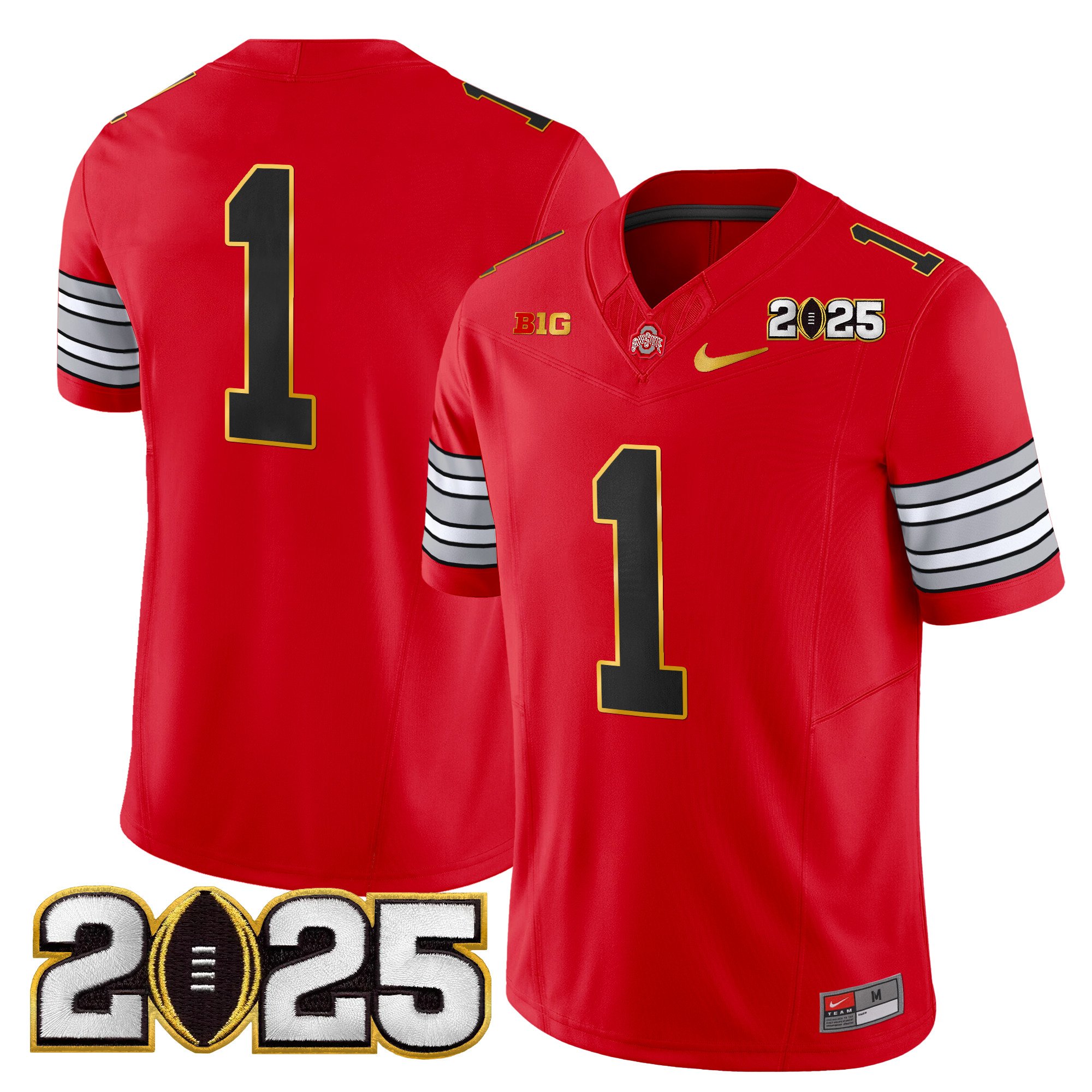 Men's Ohio State Buckeyes 'Heritage Stripe' 2025 CFP Final Patch Gold Trim Vapor Limited Jersey - All Stitched