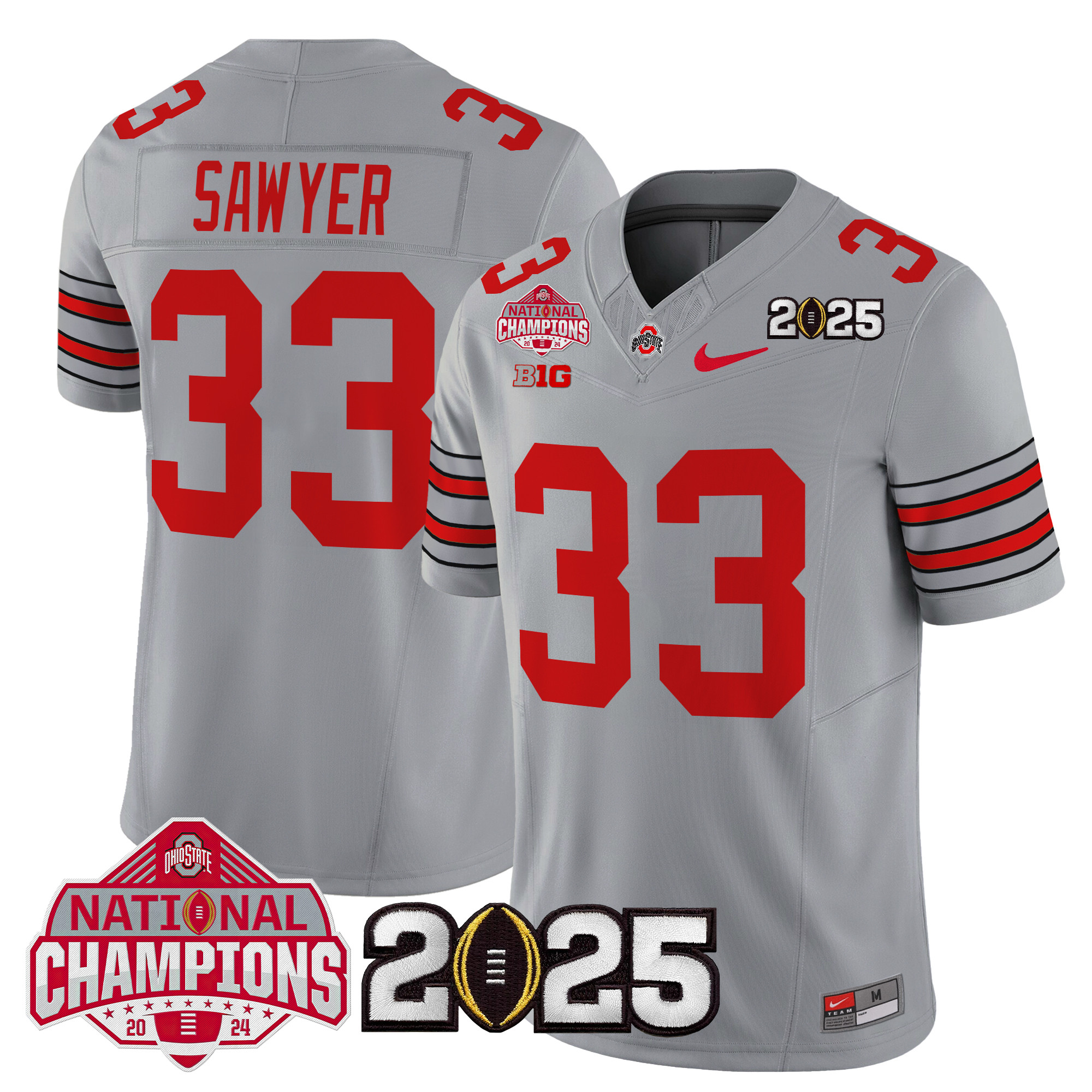 Men's Ohio State Buckeyes 'Heritage Stripe' 2025 National Champions Patch Vapor Limited Jersey - All Stitched