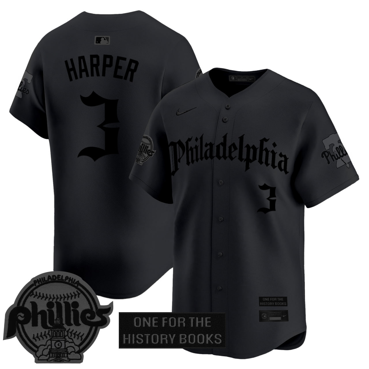 Men's Phillies 'Retro Newspaper Edition' Full Black Vapor Premier Limited Jersey - All Stitched