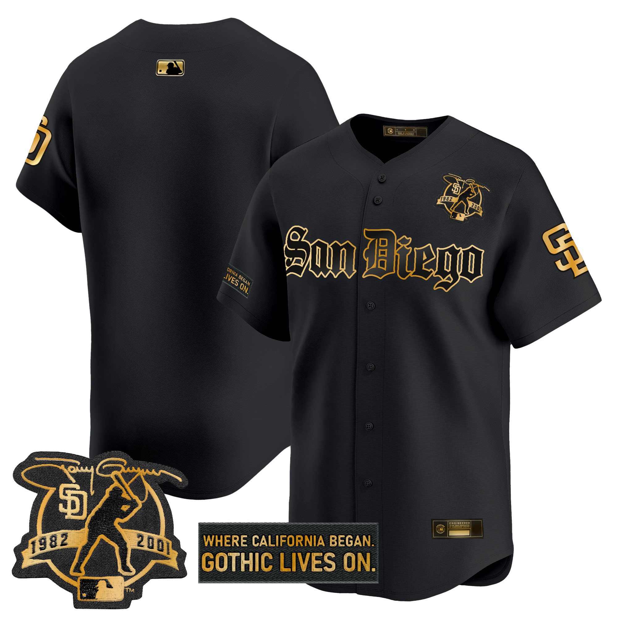 Men's San Diego Padres 'Gothic Edition' Gold Vapor Premier Limited Jersey - All Stitched