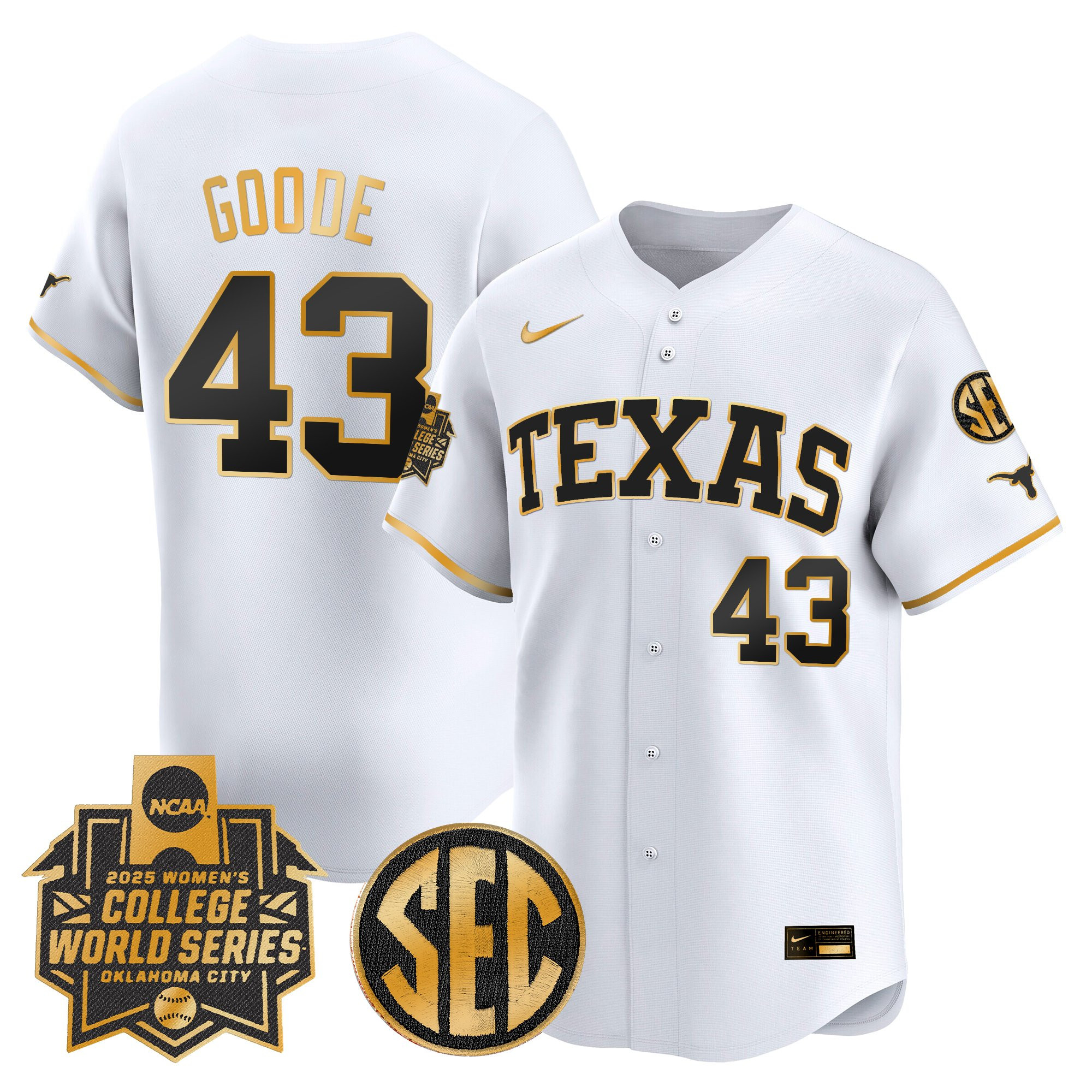 Men's size - Texas Longhorns Softball 2025 World Series (WCWS) Vapor Premier Limited Jersey - All Stitched