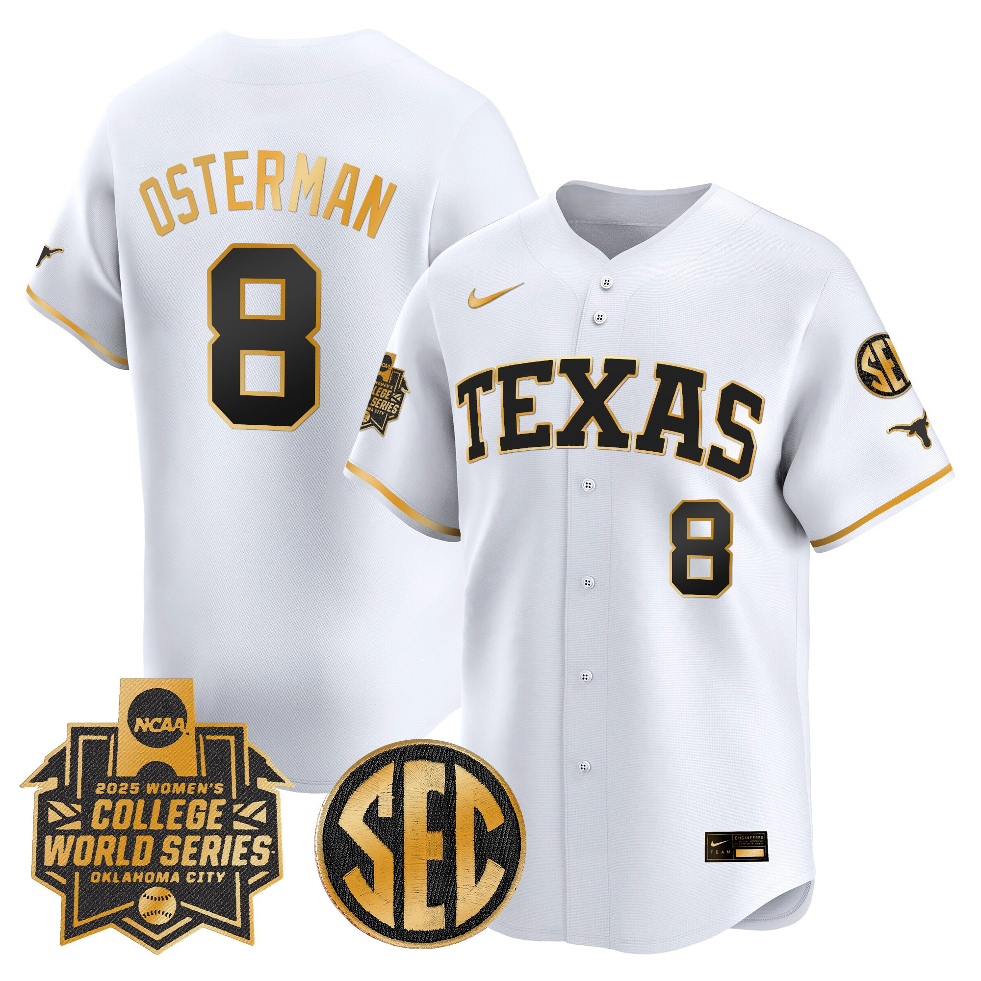 Men's size - Texas Longhorns Softball 2025 World Series (WCWS) Vapor Premier Limited Jersey - All Stitched