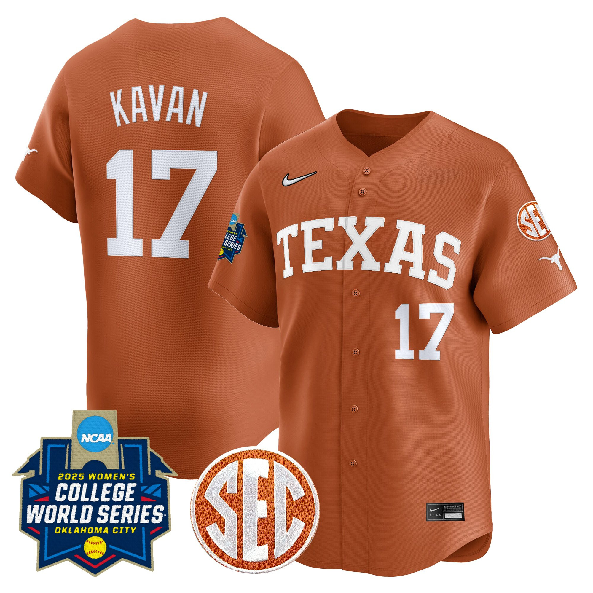 Men's size - Texas Longhorns Softball 2025 World Series (WCWS) Vapor Premier Limited Jersey - All Stitched