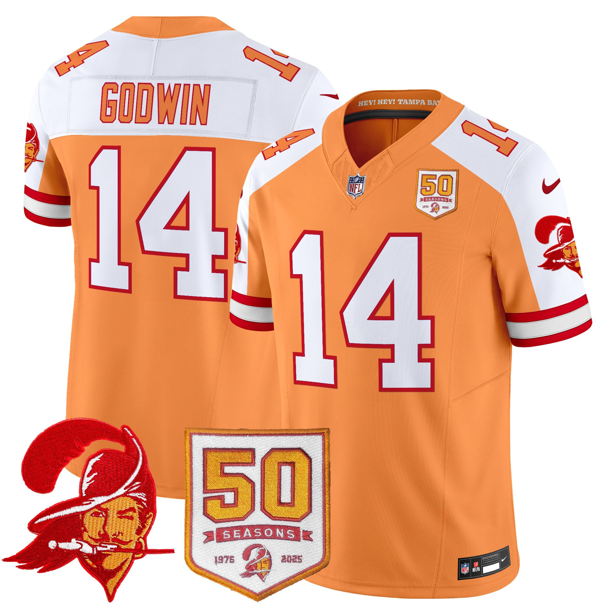 Men's Tampa Bay Buccaneers Throwback 50th Season Patch Vapor Limited Jersey - All Stitched