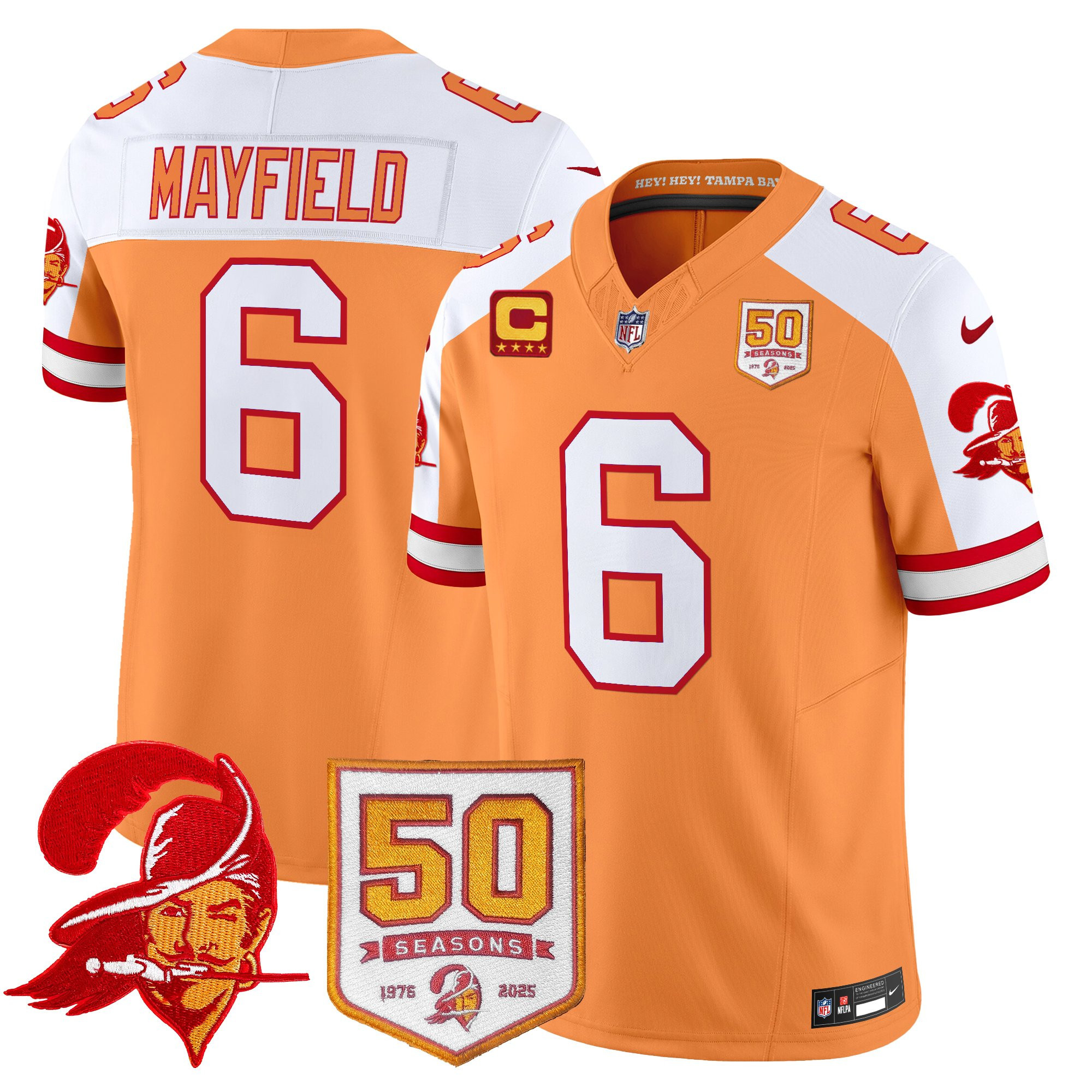 Men's Tampa Bay Buccaneers Throwback 50th Season Patch Vapor Limited Jersey - All Stitched