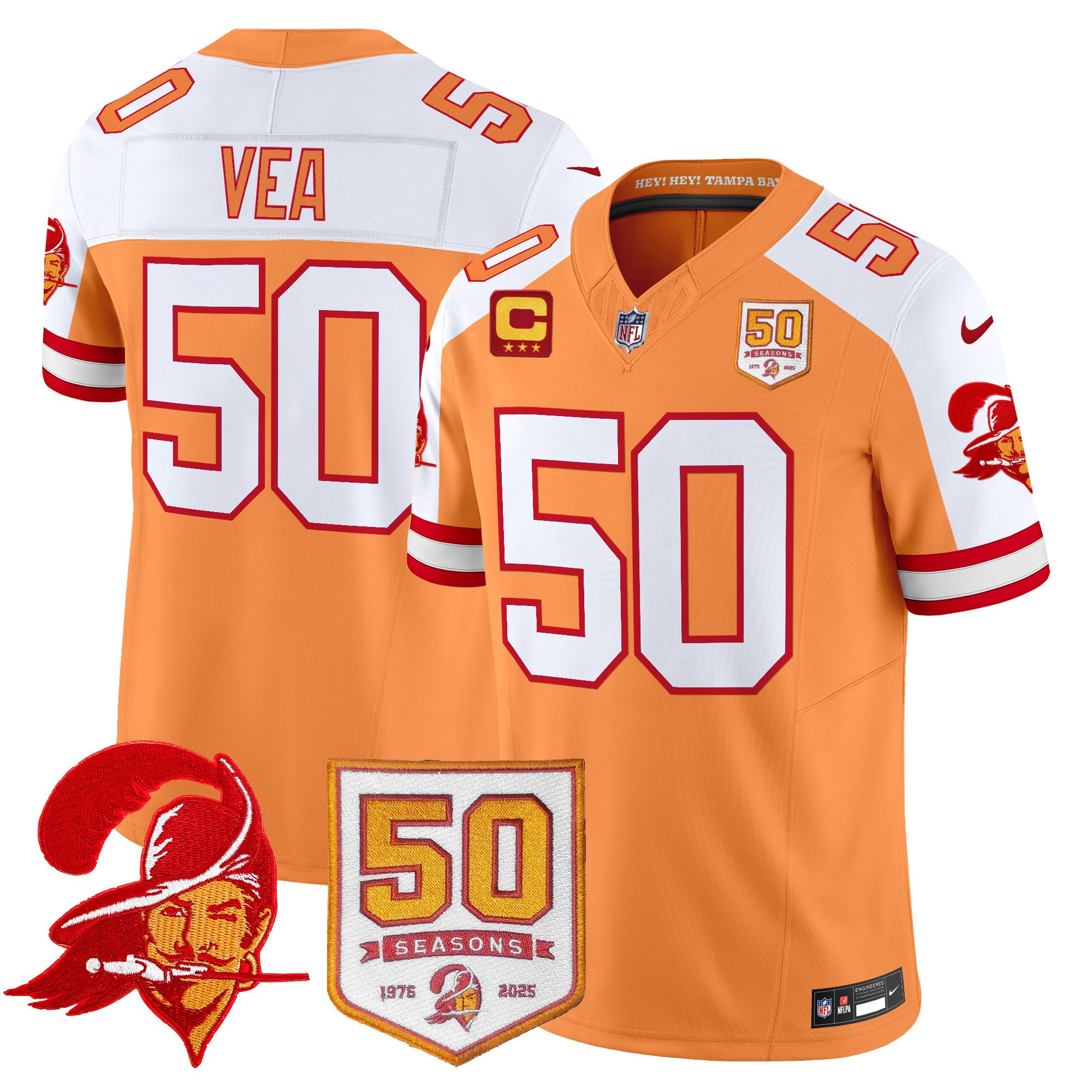 Men's Tampa Bay Buccaneers Throwback 50th Season Patch Vapor Limited Jersey - All Stitched