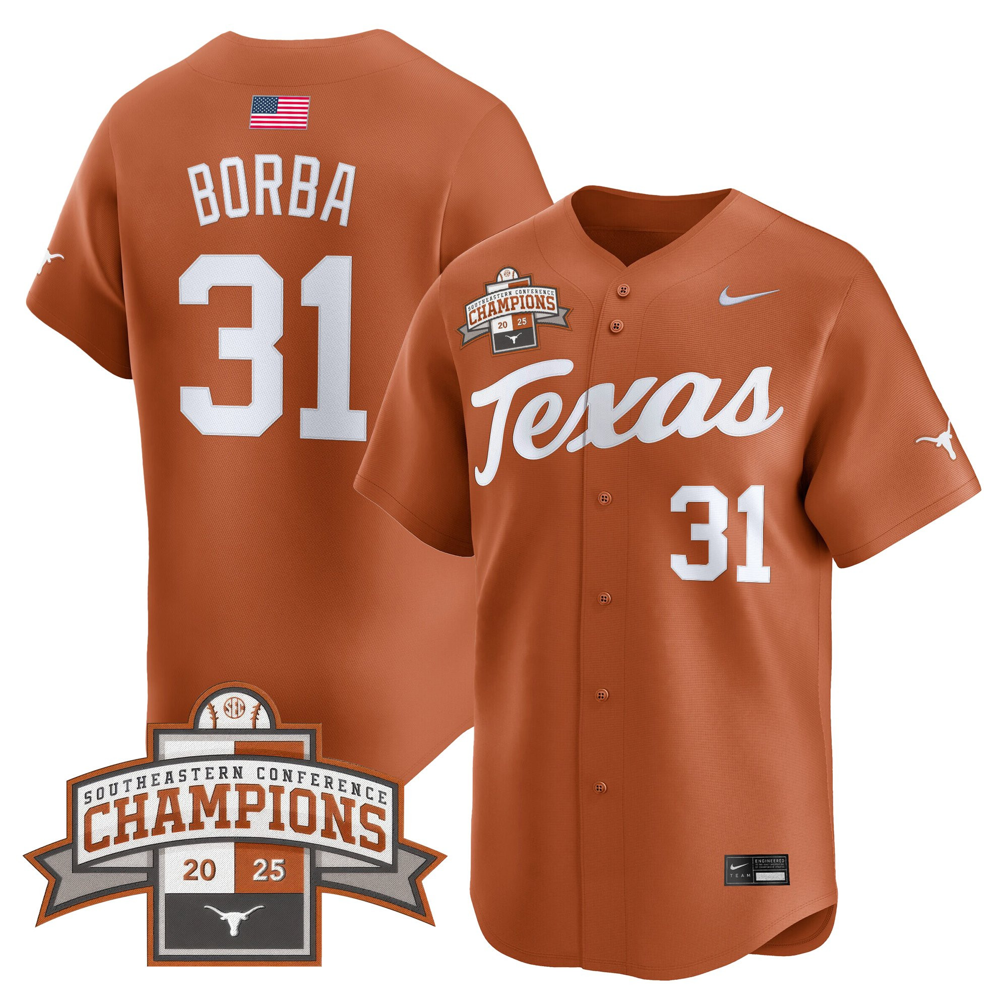 Men's Texas Longhorns 2025 Southeastern Conference Champions Vapor Premier Limited Jersey - All Stitched