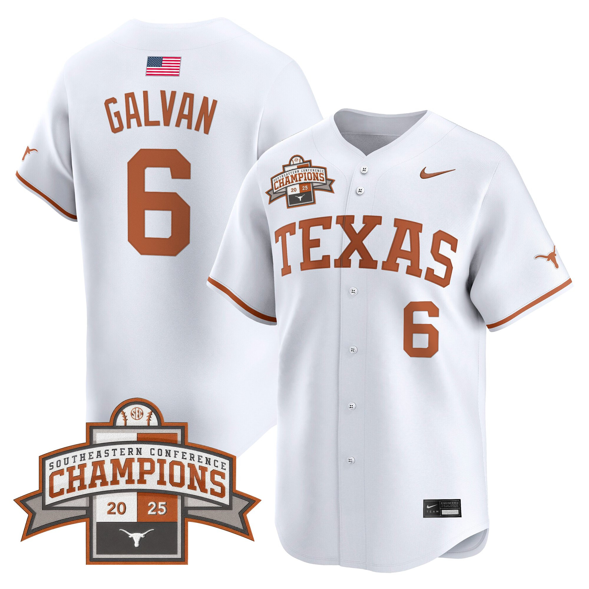 Men's Texas Longhorns 2025 Southeastern Conference Champions Vapor Premier Limited Jersey - All Stitched
