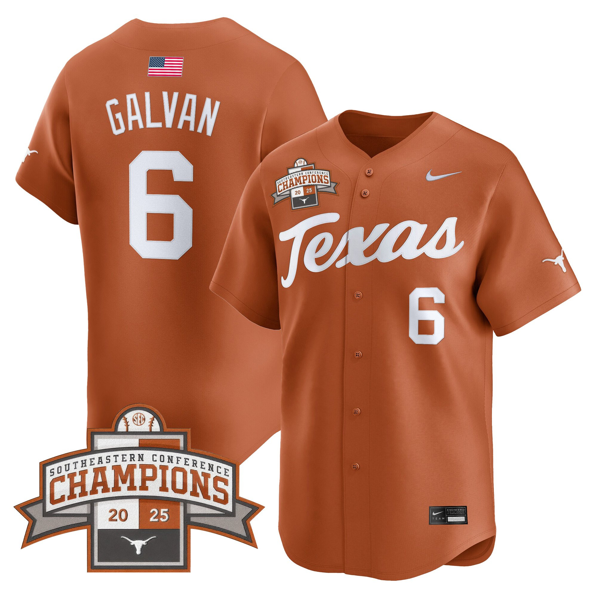 Men's Texas Longhorns 2025 Southeastern Conference Champions Vapor Premier Limited Jersey - All Stitched