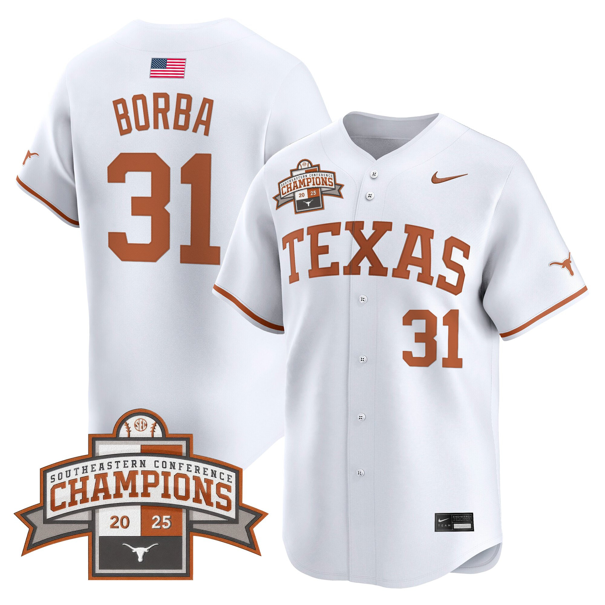 Men's Texas Longhorns 2025 Southeastern Conference Champions Vapor Premier Limited Jersey - All Stitched