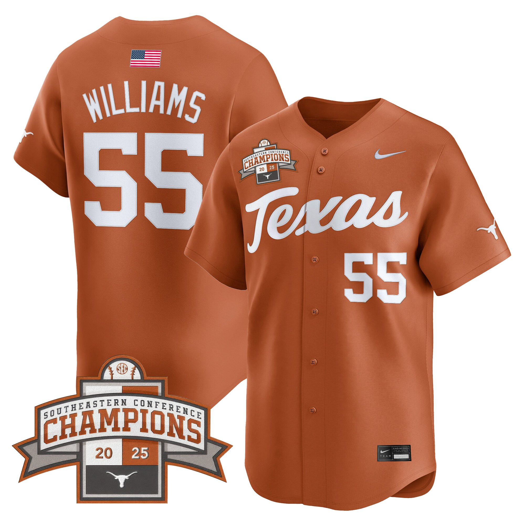Men's Texas Longhorns 2025 Southeastern Conference Champions Vapor Premier Limited Jersey - All Stitched