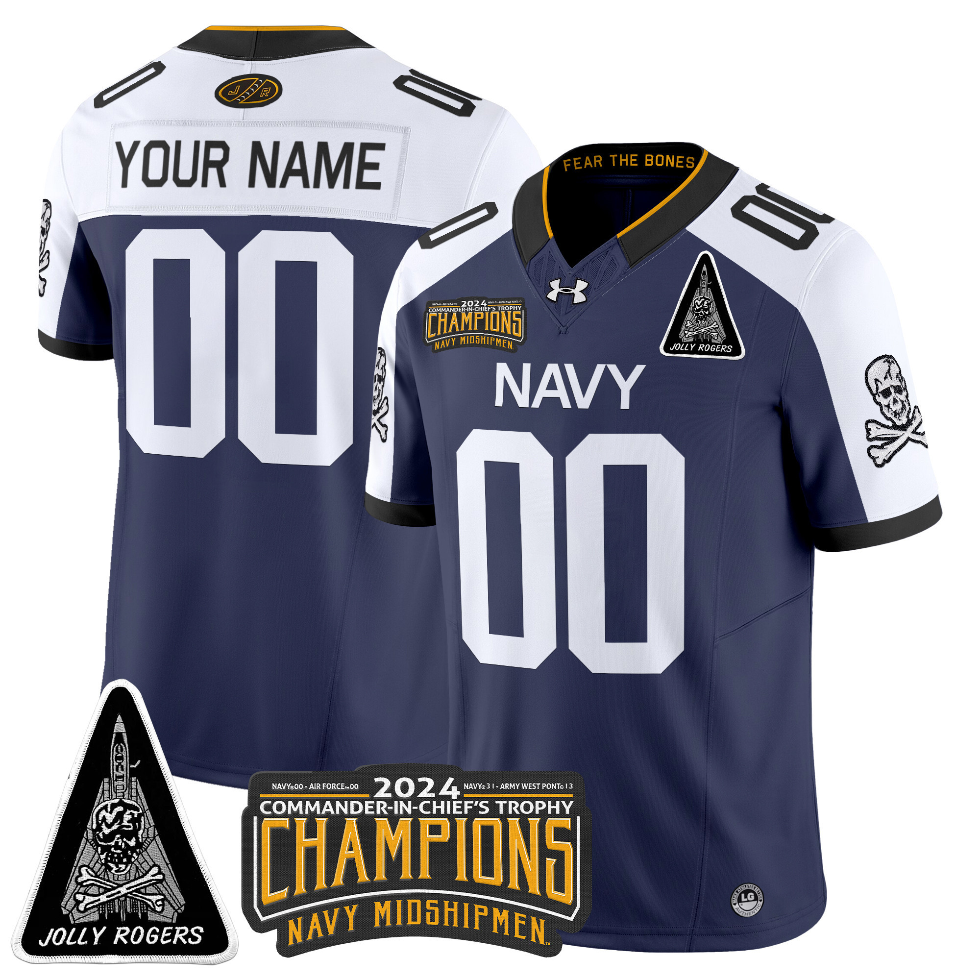 Navy Midshipmen Jolly Rogers F-14 Tomcat & Champions Patch Vapor Limited Custom Jersey - All Stitched