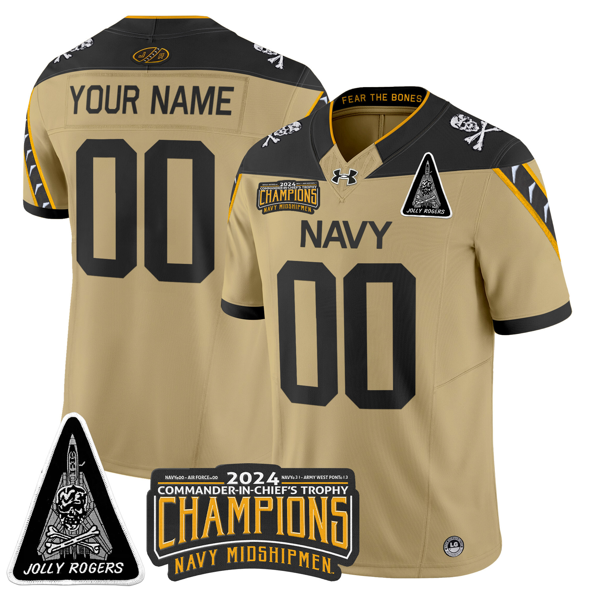 Navy Midshipmen Jolly Rogers F-14 Tomcat & Champions Patch Vapor Limited Custom Jersey - All Stitched