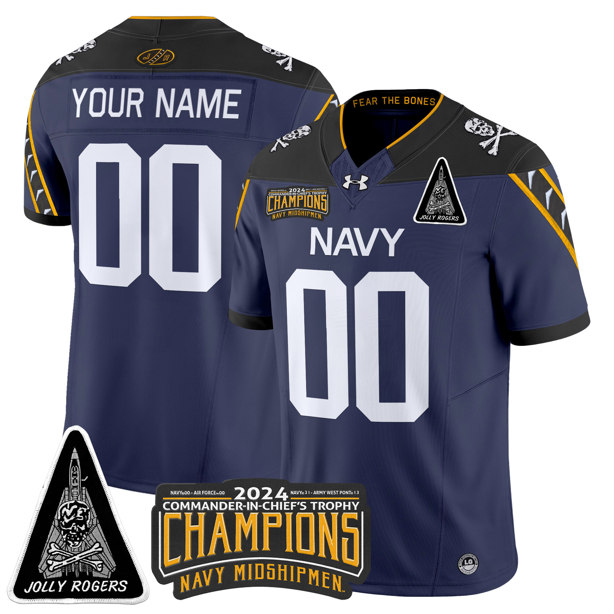 Navy Midshipmen Jolly Rogers F-14 Tomcat & Champions Patch Vapor Limited Custom Jersey - All Stitched