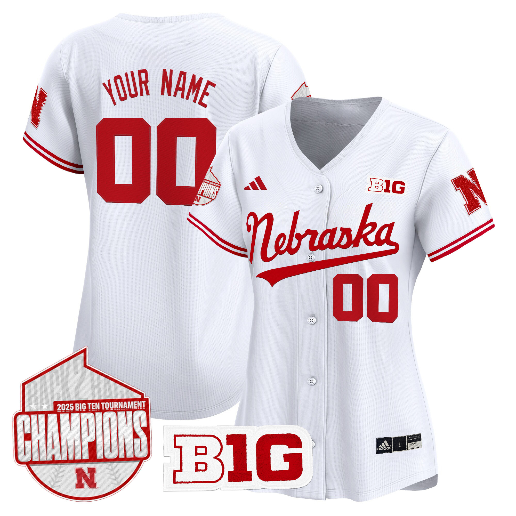 Nebraska Huskers Back 2 Back Champions Patch Vapor Premier Limited Custom Jersey - All Stitched