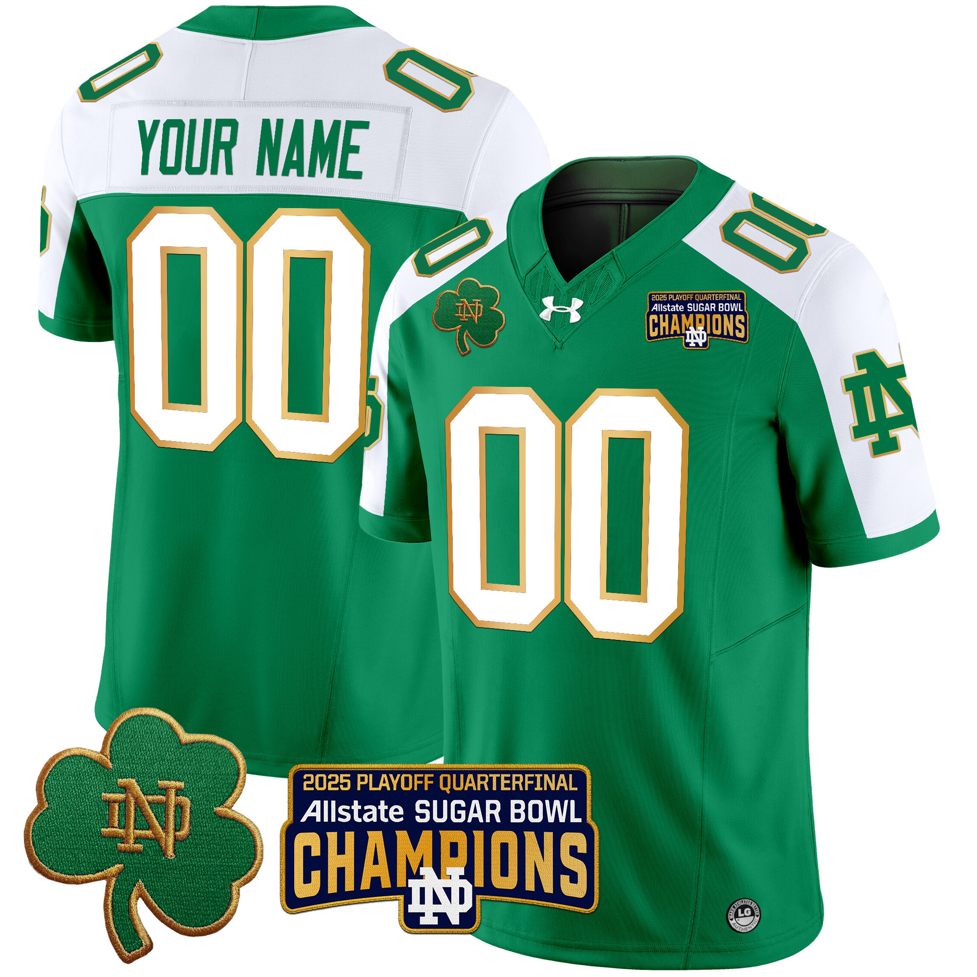 Notre Dame Fighting Irish 2025 Playoff Sugar Bowl Champions Patch Vapor Limited Custom Jersey - All Stitched