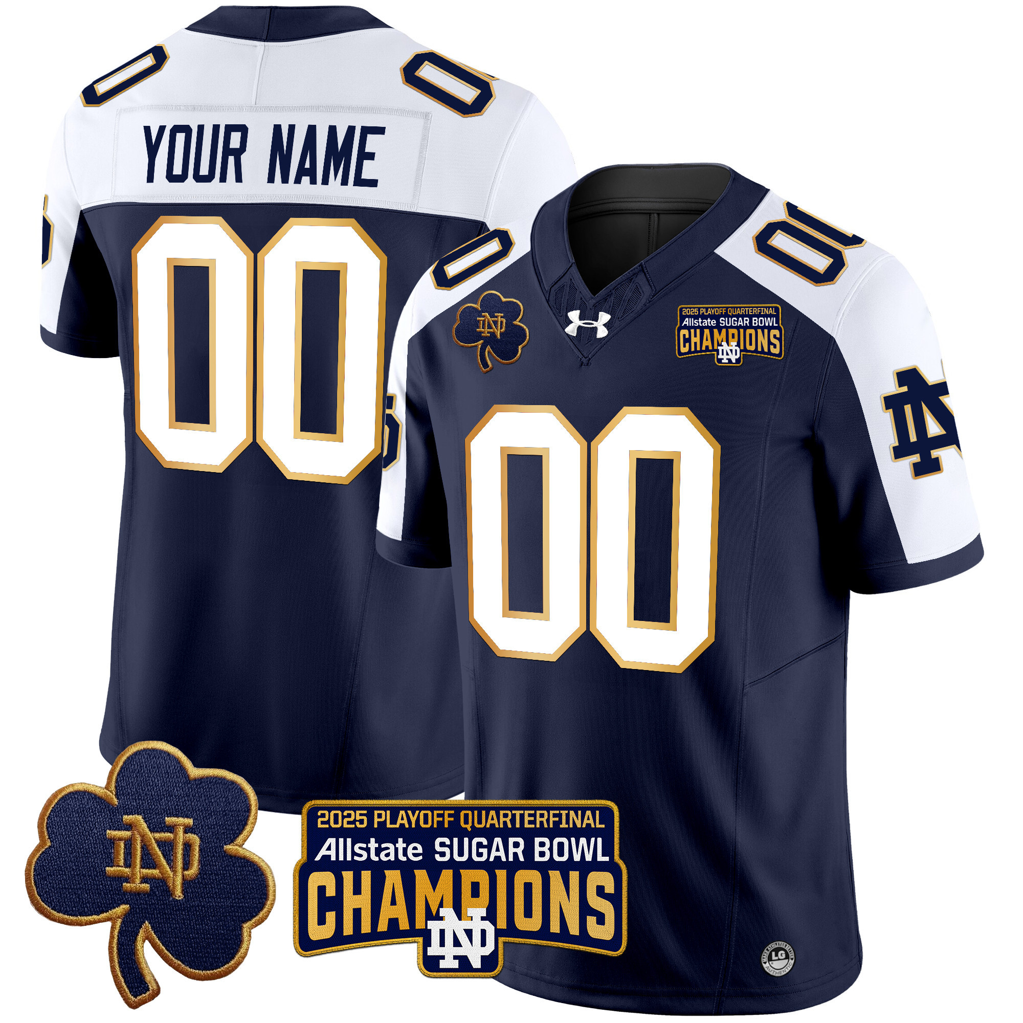 Notre Dame Fighting Irish 2025 Playoff Sugar Bowl Champions Patch Vapor Limited Custom Jersey - All Stitched