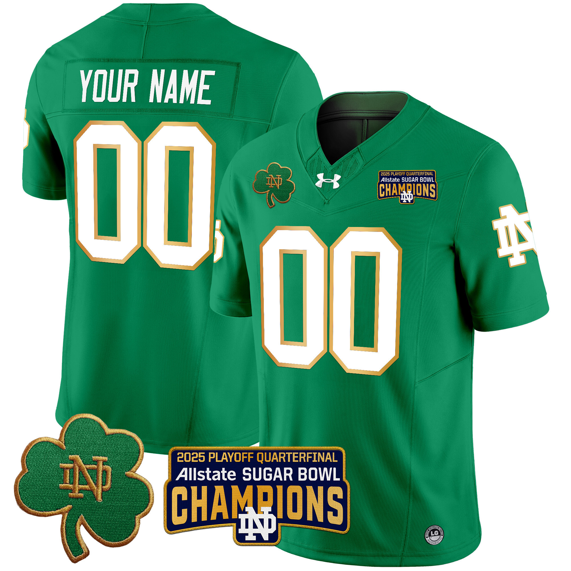 Notre Dame Fighting Irish 2025 Playoff Sugar Bowl Champions Patch Vapor Limited Custom Jersey - All Stitched