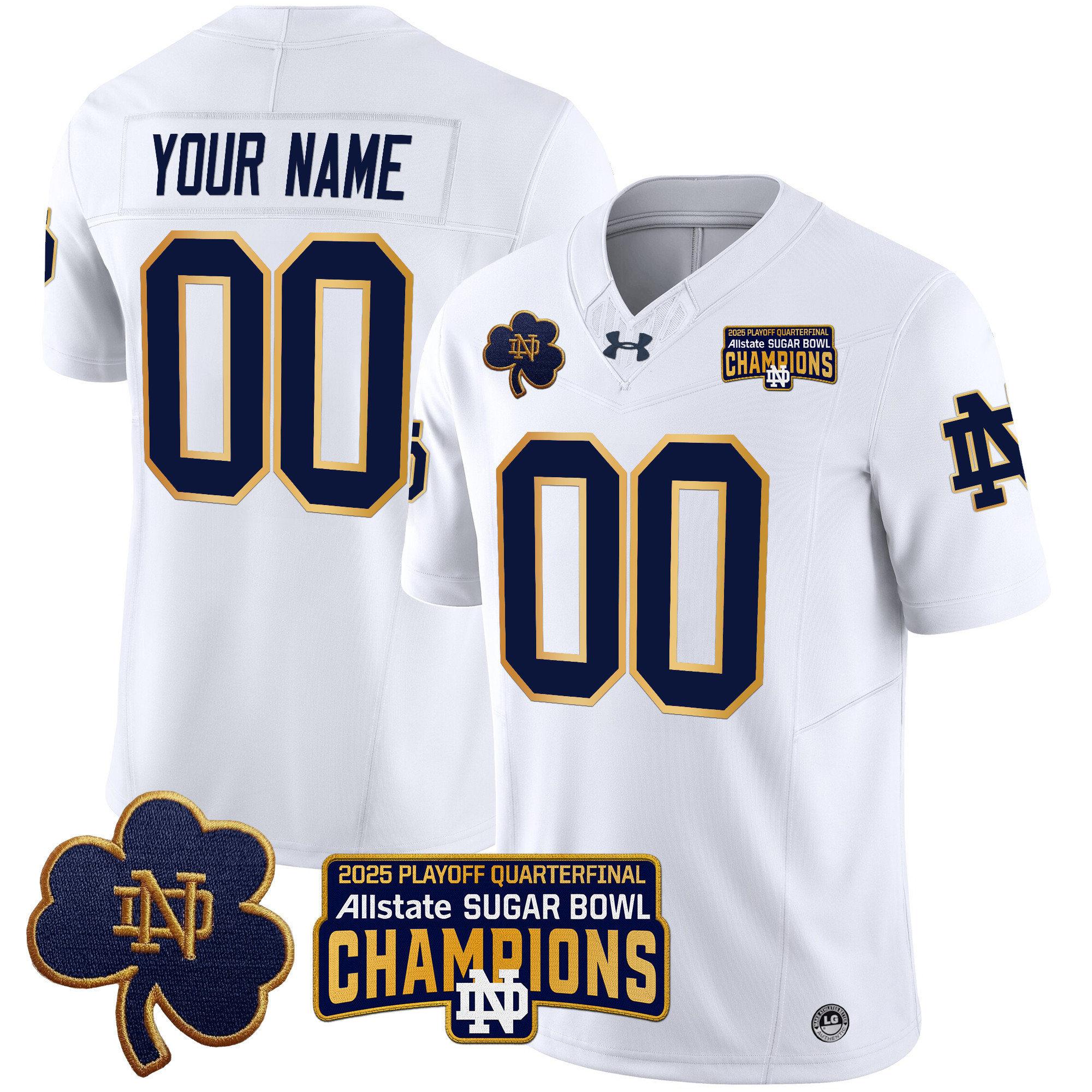 Notre Dame Fighting Irish 2025 Playoff Sugar Bowl Champions Patch Vapor Limited Custom Jersey - All Stitched