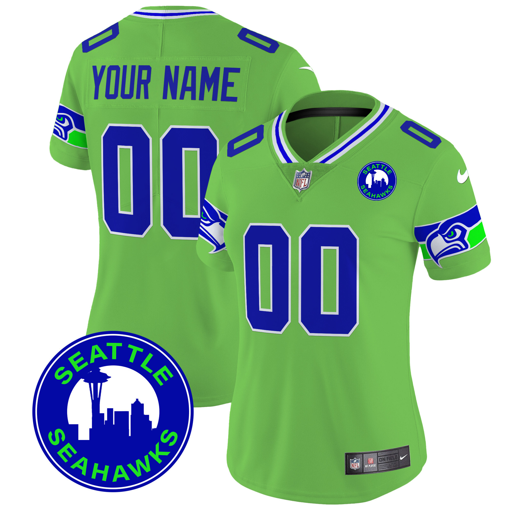 Seahawks 2025 Seattle City Patch Vapor Limited Custom Jersey - All Stitched
