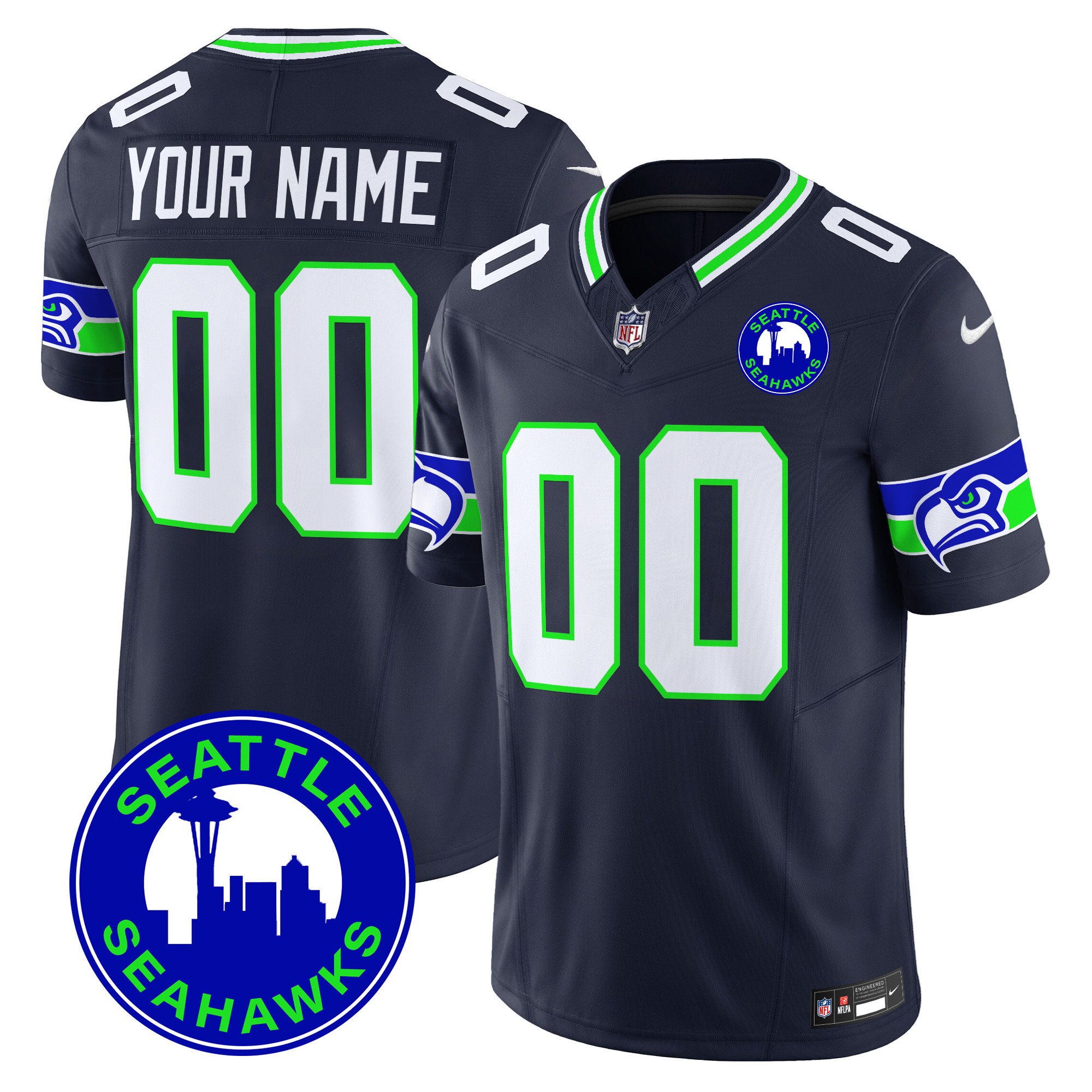 Seahawks 2025 Seattle City Patch Vapor Limited Custom Jersey - All Stitched